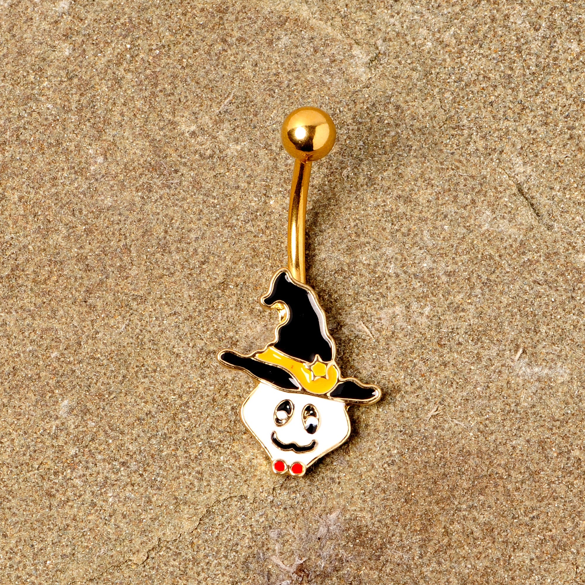 BodyCandy Gold Tone Spooky Ghost Witch Hat Halloween Belly Ring — side view