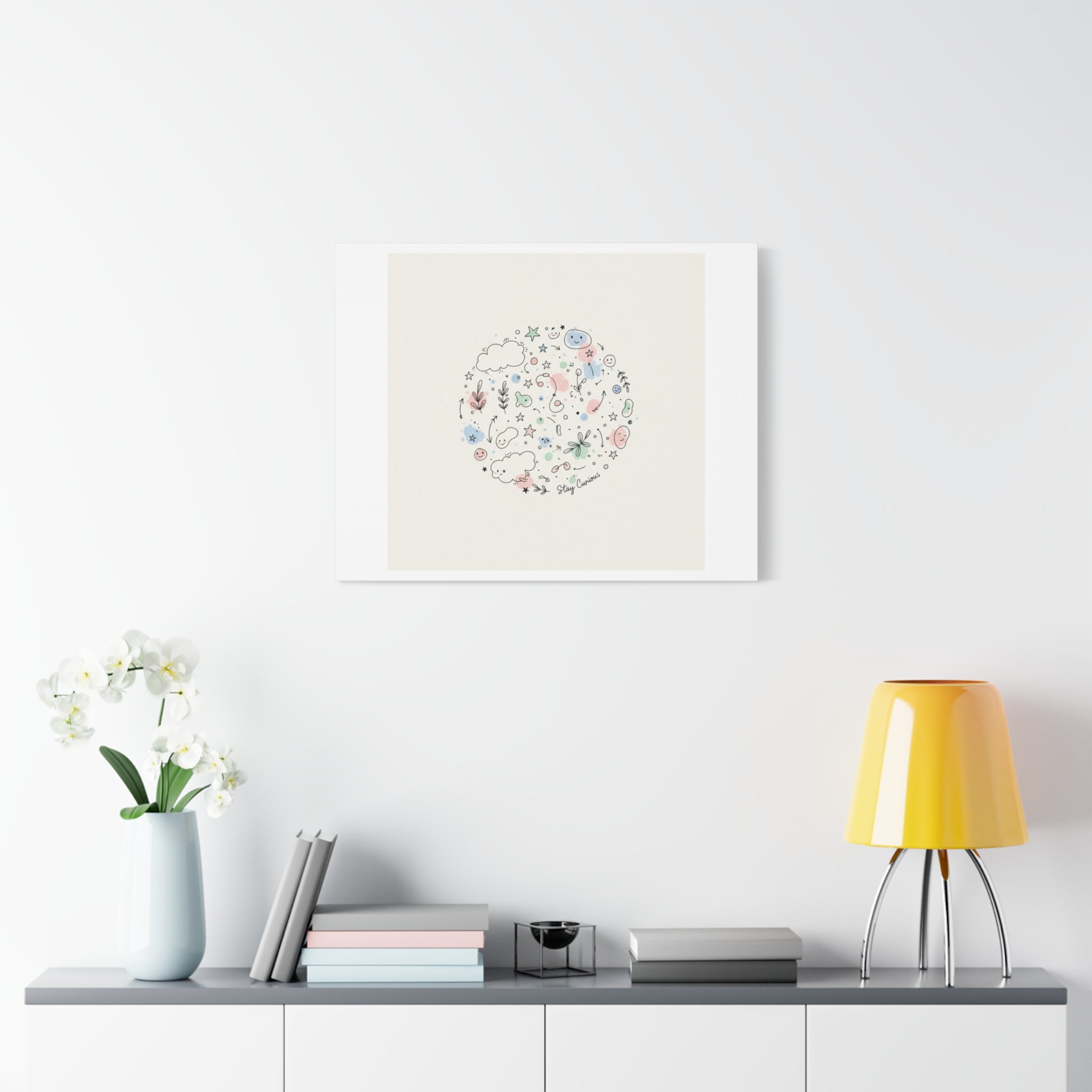 Doodle Circle Line Drawing Matte Canvas, Hand-Drawn Sketch Art