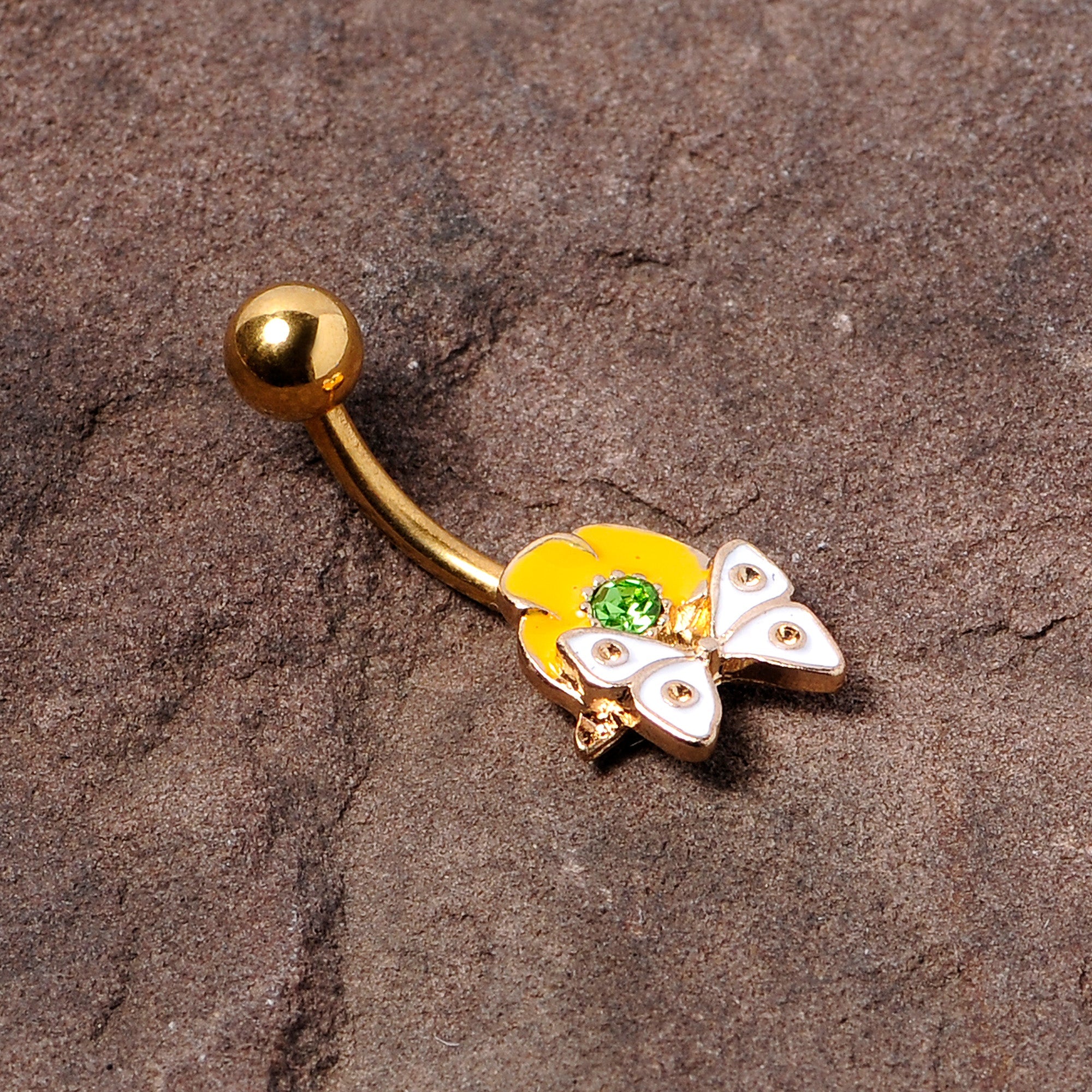 BodyCandy Green Gem Gold Tone Butterfly Flower Belly Ring — lifestyle context