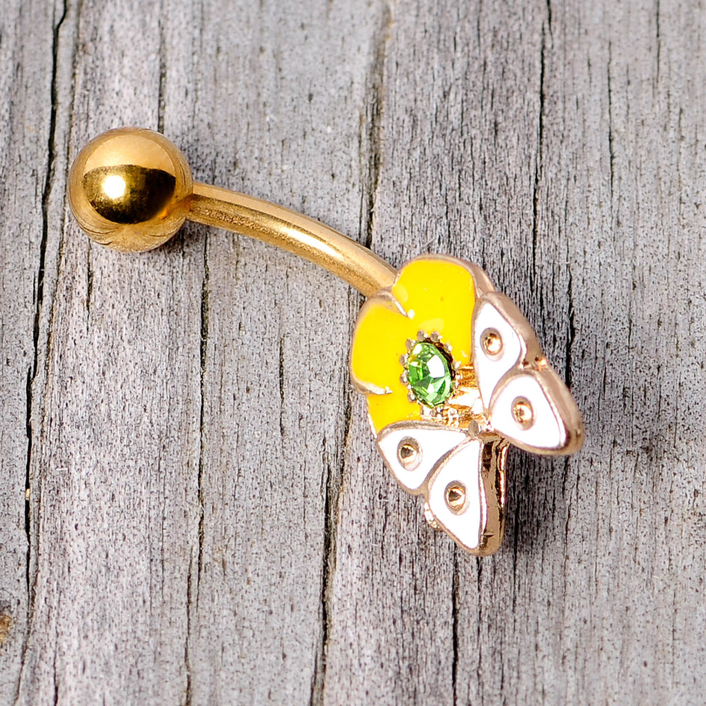 BodyCandy Green Gem Gold Tone Butterfly Flower Belly Ring — back view