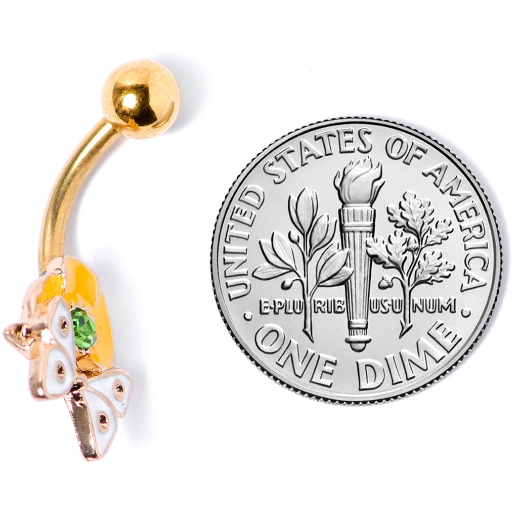 BodyCandy Green Gem Gold Tone Butterfly Flower Belly Ring — alternative angle
