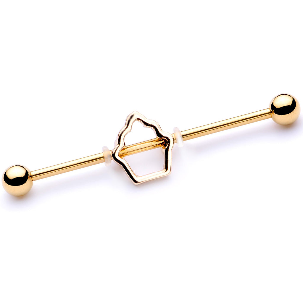 BodyCandy 14G Gold Tone Hollow Cupcake Industrial Barbell 38mm — main product shot