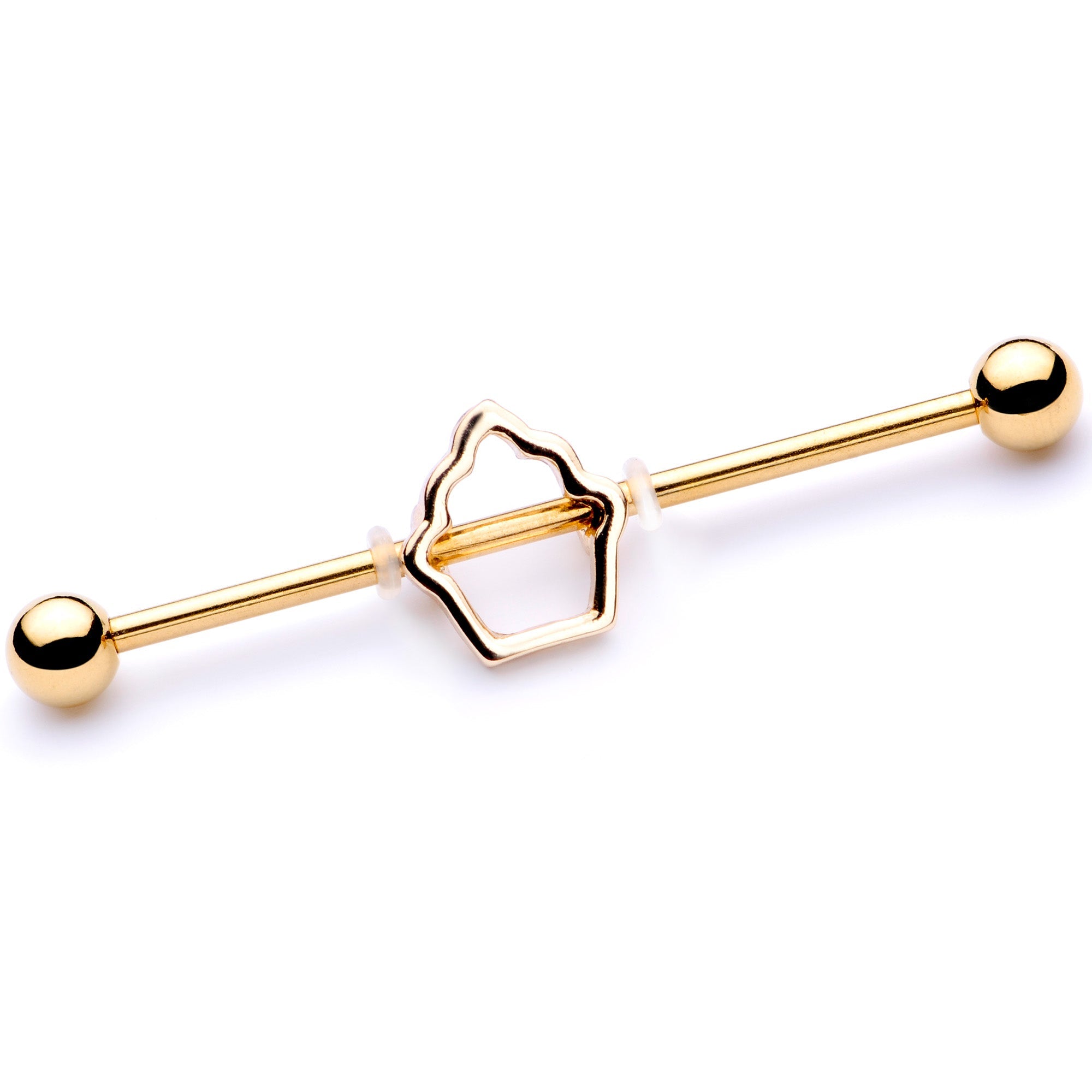 BodyCandy 14G Gold Tone Hollow Cupcake Industrial Barbell 38mm — main product shot