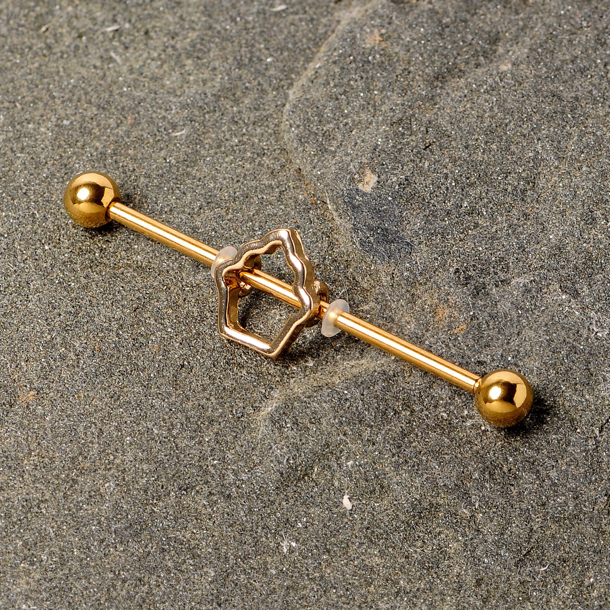 BodyCandy 14G Gold Tone Hollow Cupcake Industrial Barbell 38mm — lifestyle context