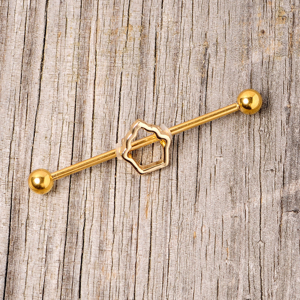 BodyCandy 14G Gold Tone Hollow Cupcake Industrial Barbell 38mm — side view