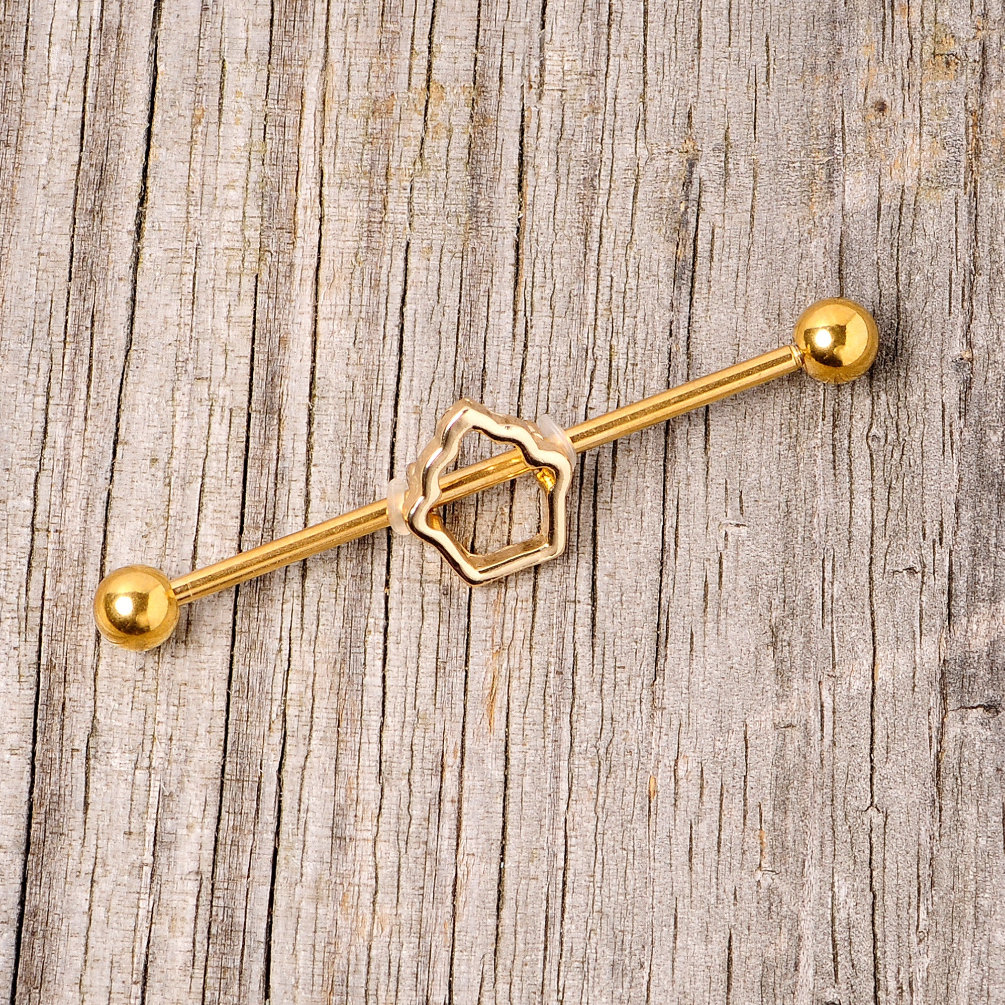 BodyCandy 14G Gold Tone Hollow Cupcake Industrial Barbell 38mm — side view