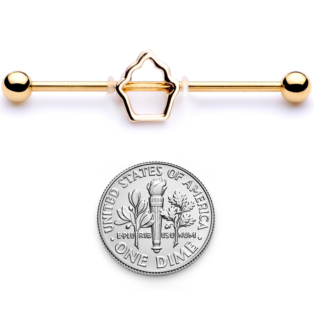 BodyCandy 14G Gold Tone Hollow Cupcake Industrial Barbell 38mm — alternative angle