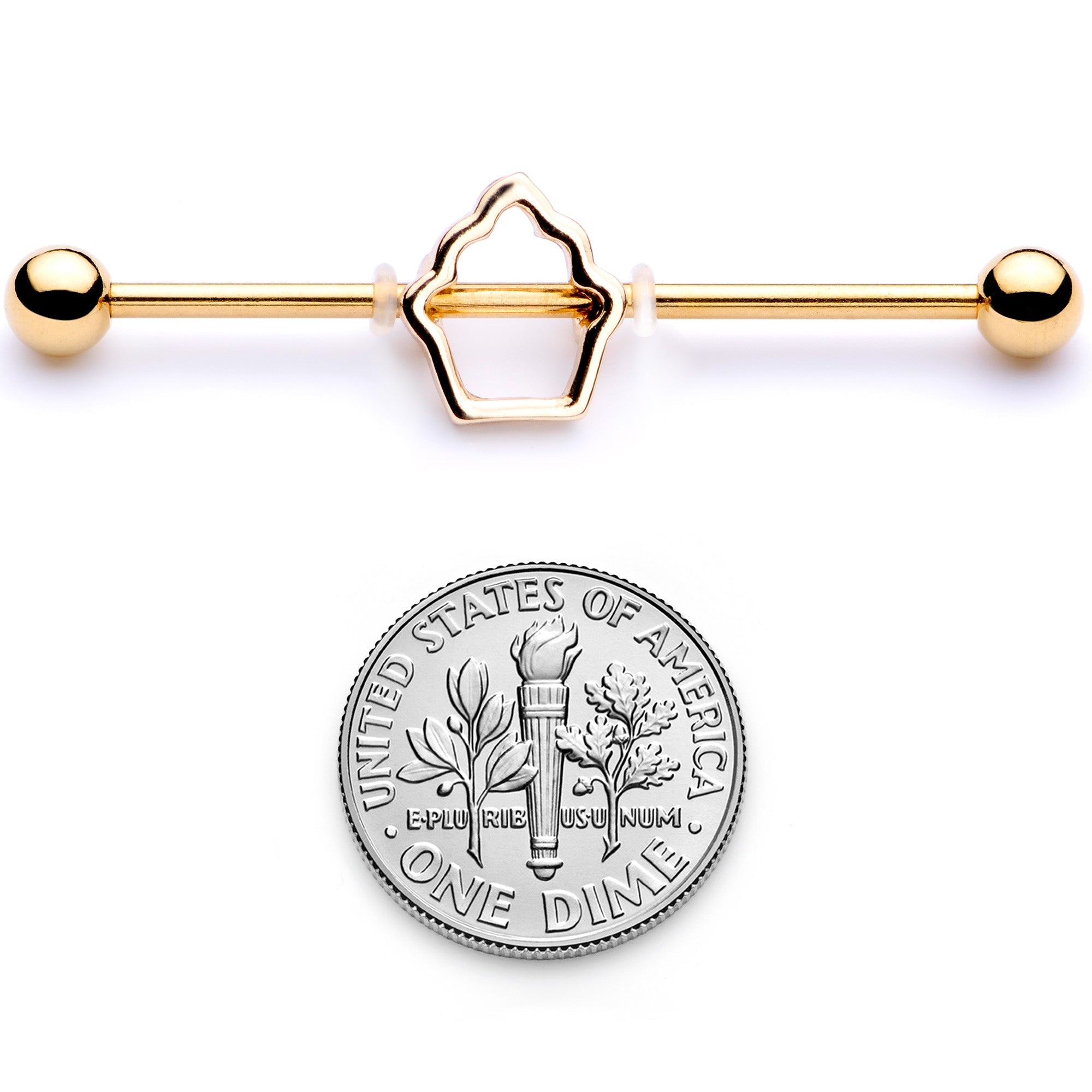 BodyCandy 14G Gold Tone Hollow Cupcake Industrial Barbell 38mm — alternative angle