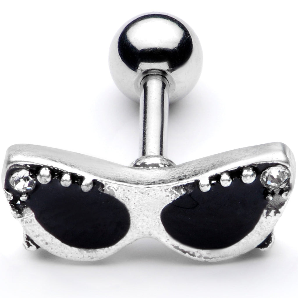 BodyCandy 16G 1/4 Clear Gem 50s Retro Sunglasses Cartilage Tragus Earring — detail close-up