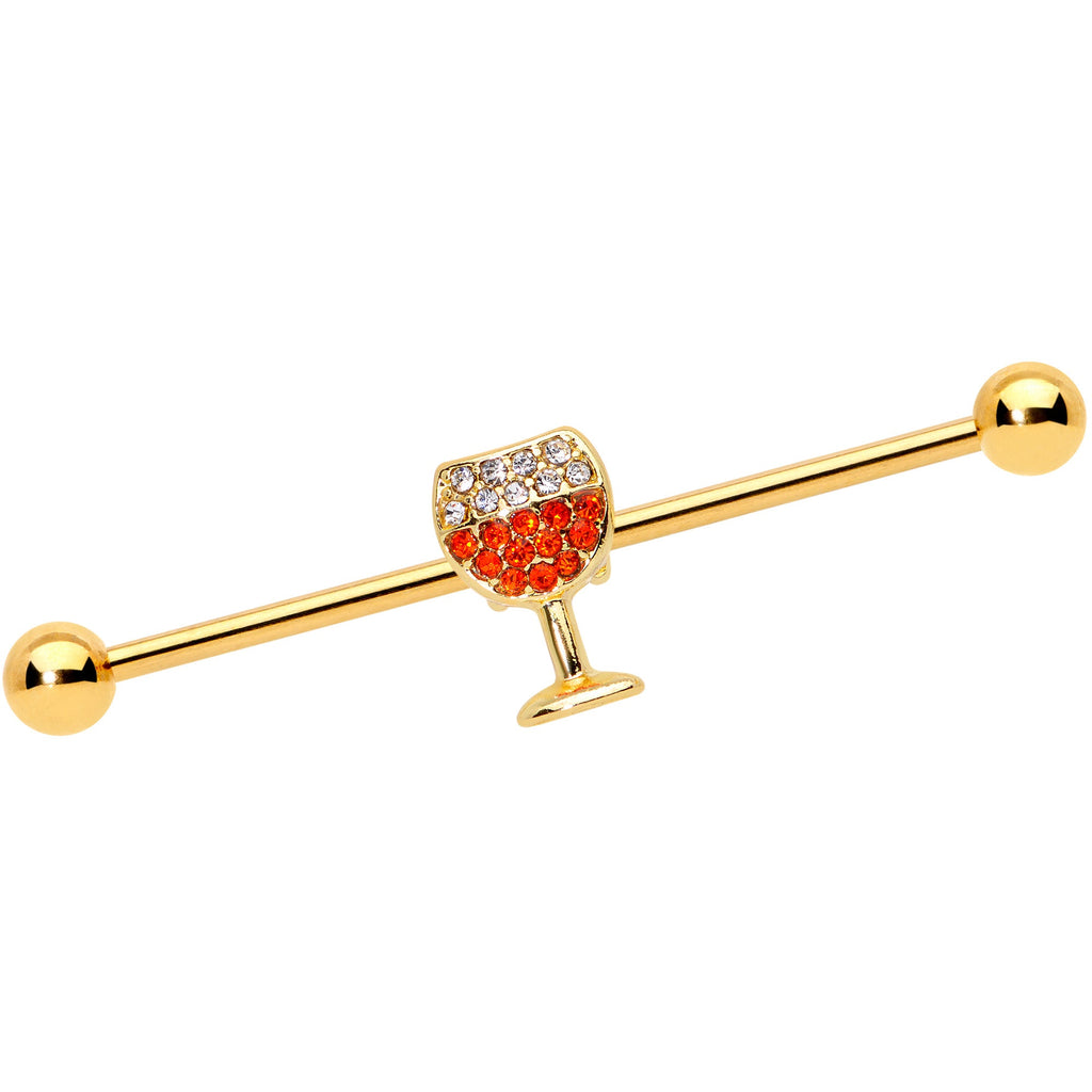 BodyCandy Orange Gem Gold Tone Holiday Wine Halloween Industrial Barbell 38mm — main product shot