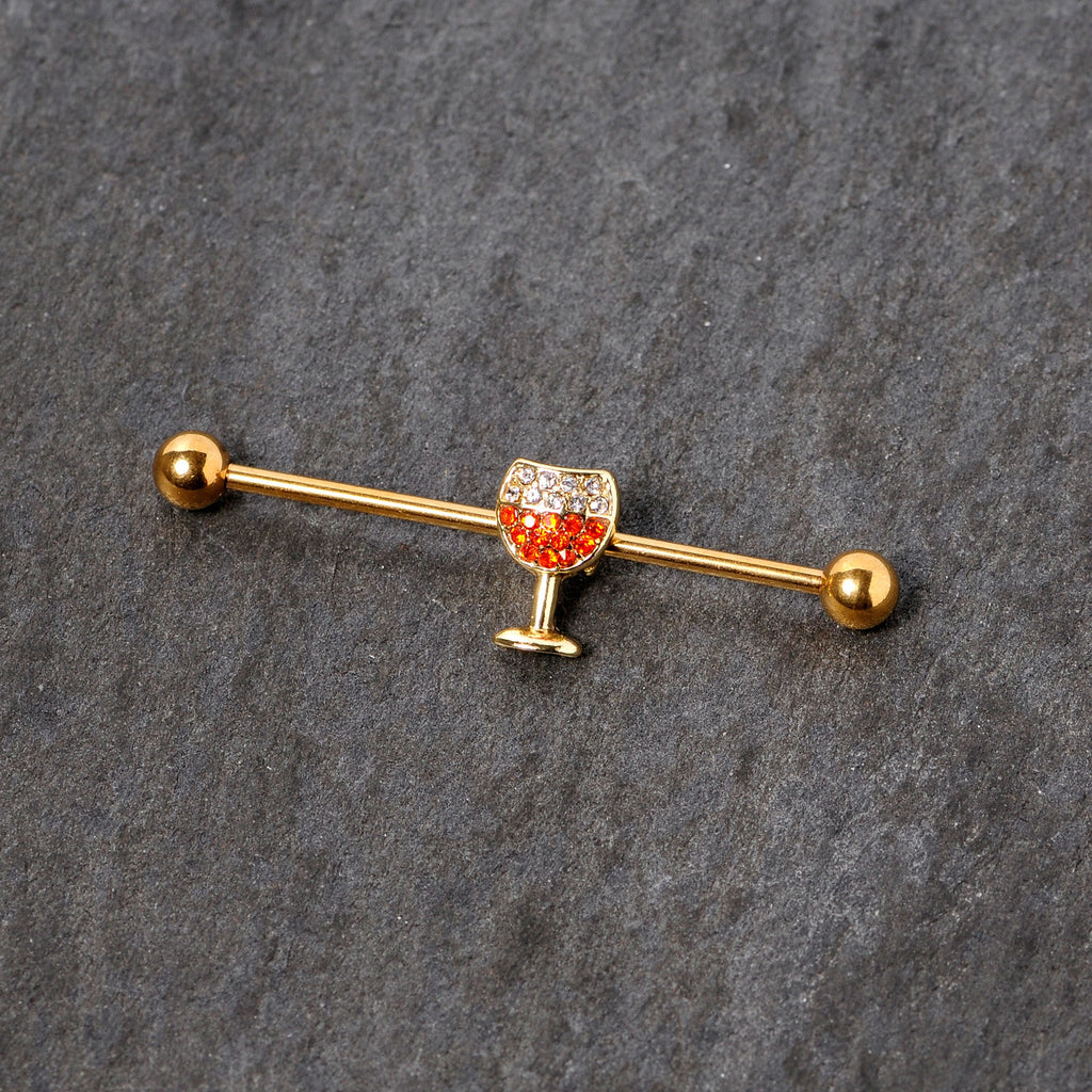 BodyCandy Orange Gem Gold Tone Holiday Wine Halloween Industrial Barbell 38mm — alternative angle