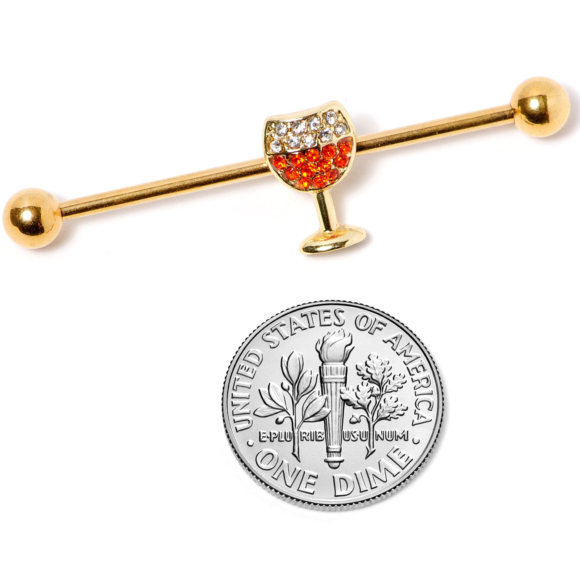 BodyCandy Orange Gem Gold Tone Holiday Wine Halloween Industrial Barbell 38mm — size reference