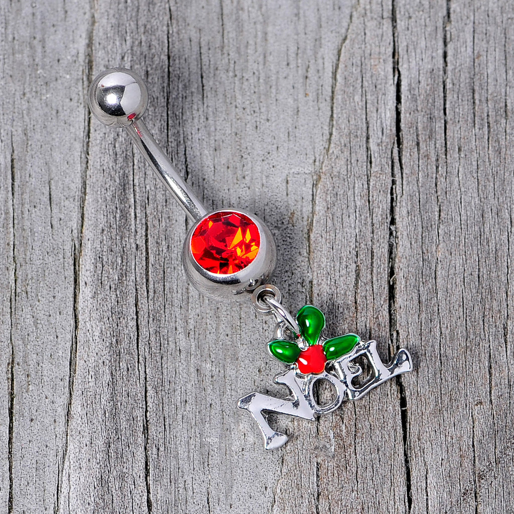 BodyCandy Red Gem Noel Winter Holiday Christmas Dangle Belly Ring — side view