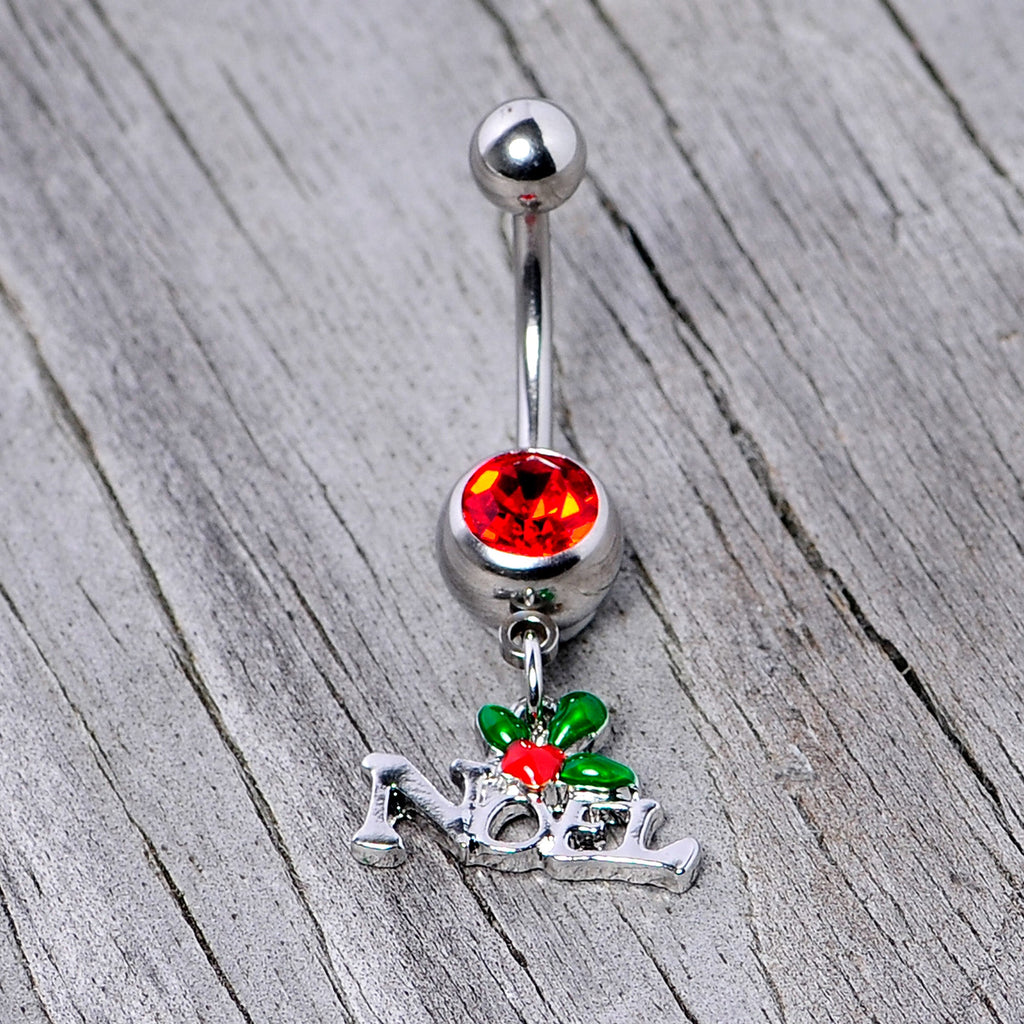 BodyCandy Red Gem Noel Winter Holiday Christmas Dangle Belly Ring — back view