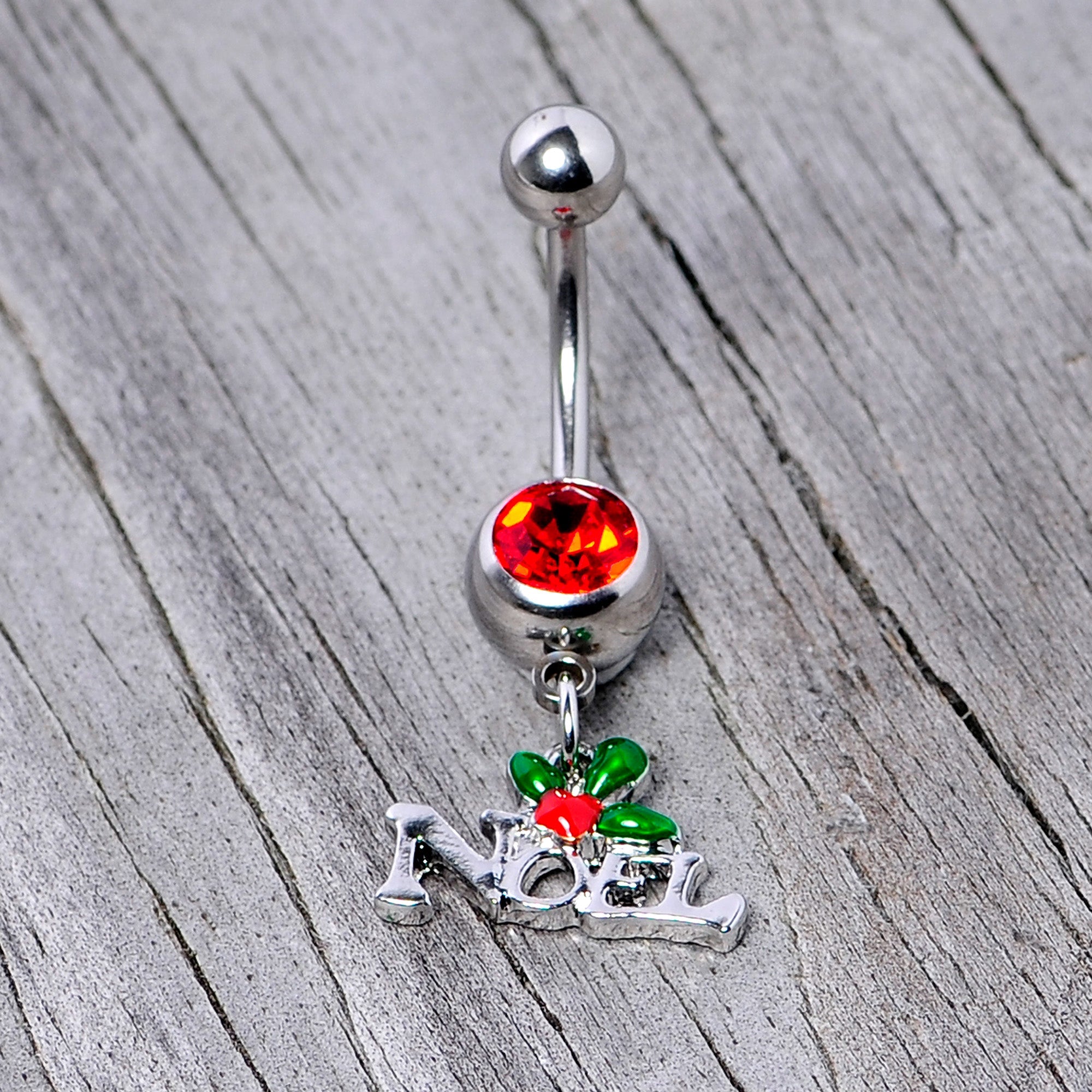 BodyCandy Red Gem Noel Winter Holiday Christmas Dangle Belly Ring — back view