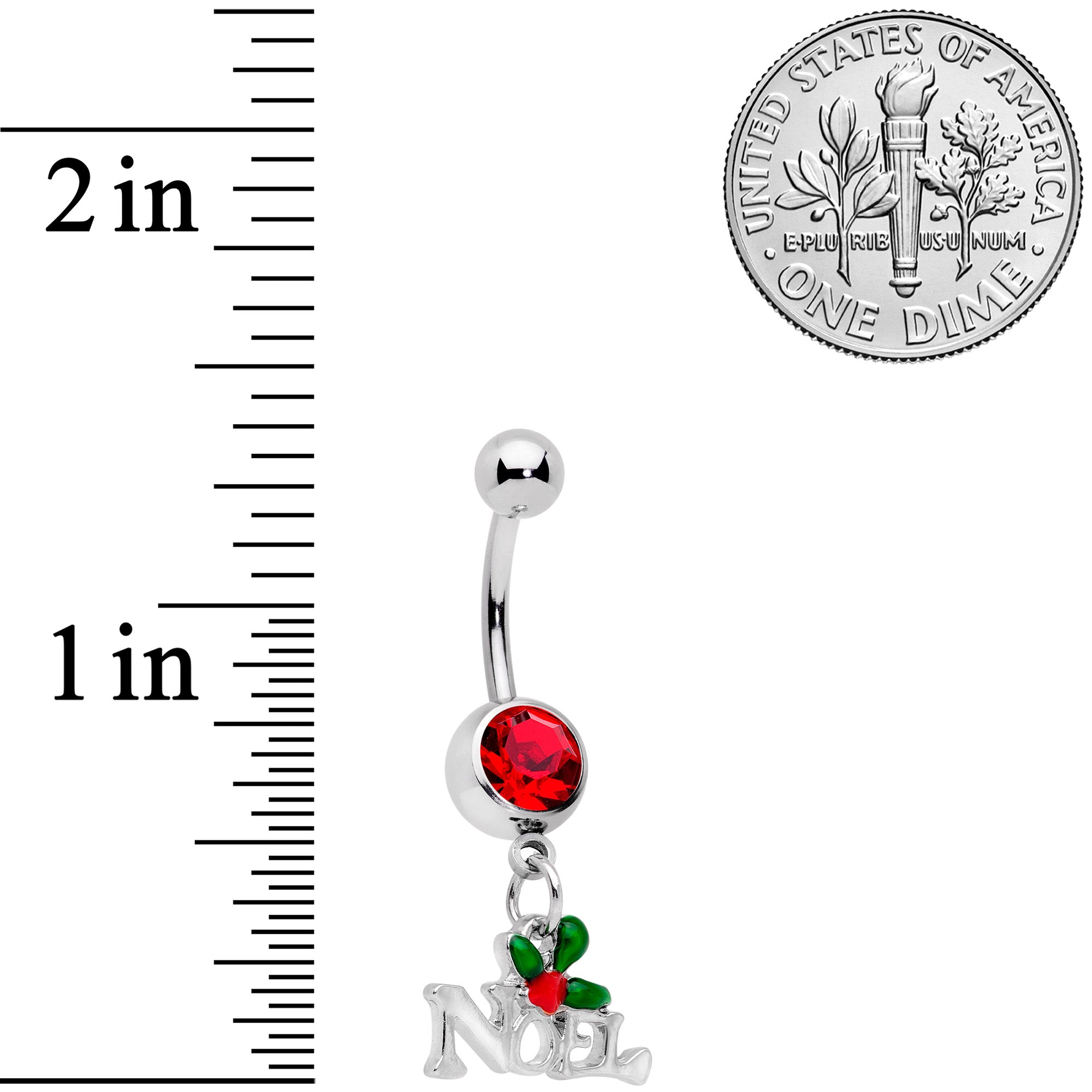 BodyCandy Red Gem Noel Winter Holiday Christmas Dangle Belly Ring — in-use photo