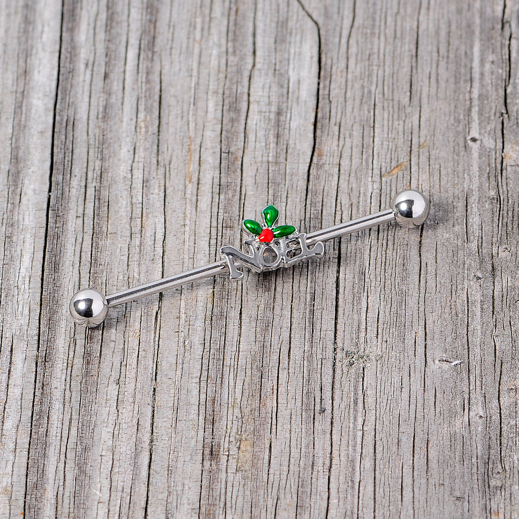 BodyCandy 14G Red Gem Noel Holiday Christmas Industrial Barbell 38mm — side view