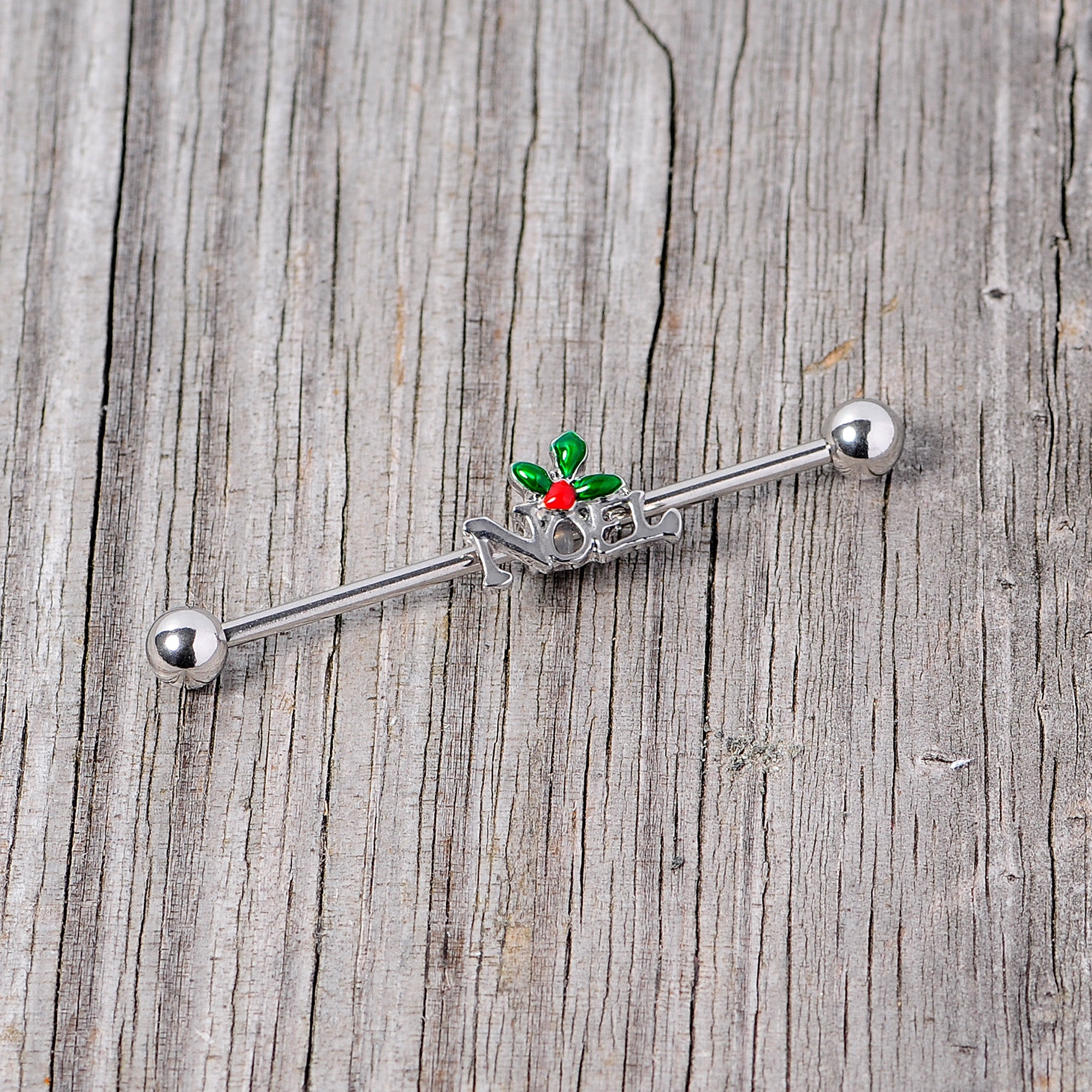 BodyCandy 14G Red Gem Noel Holiday Christmas Industrial Barbell 38mm — side view
