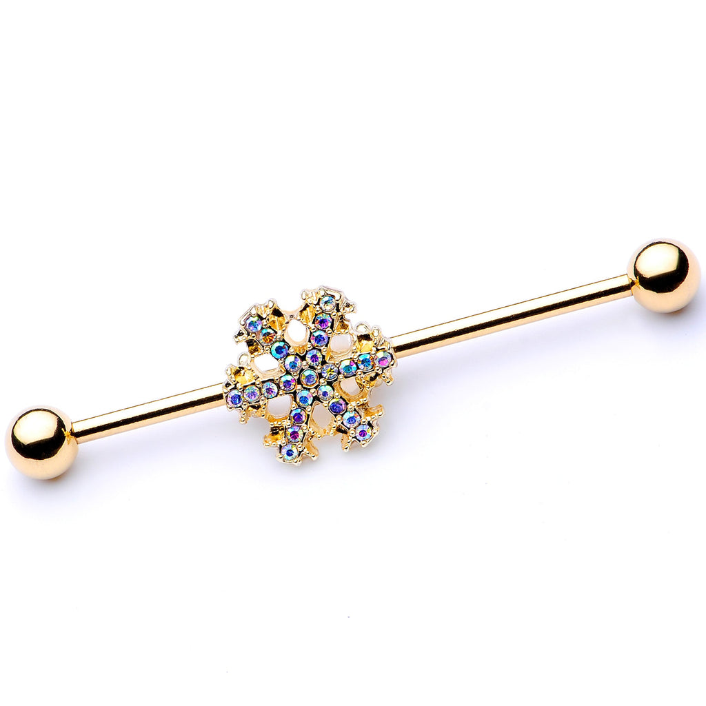 BodyCandy 14G Aurora Gem Gold Tone Snowflake Industrial Barbell 38mm — main product shot