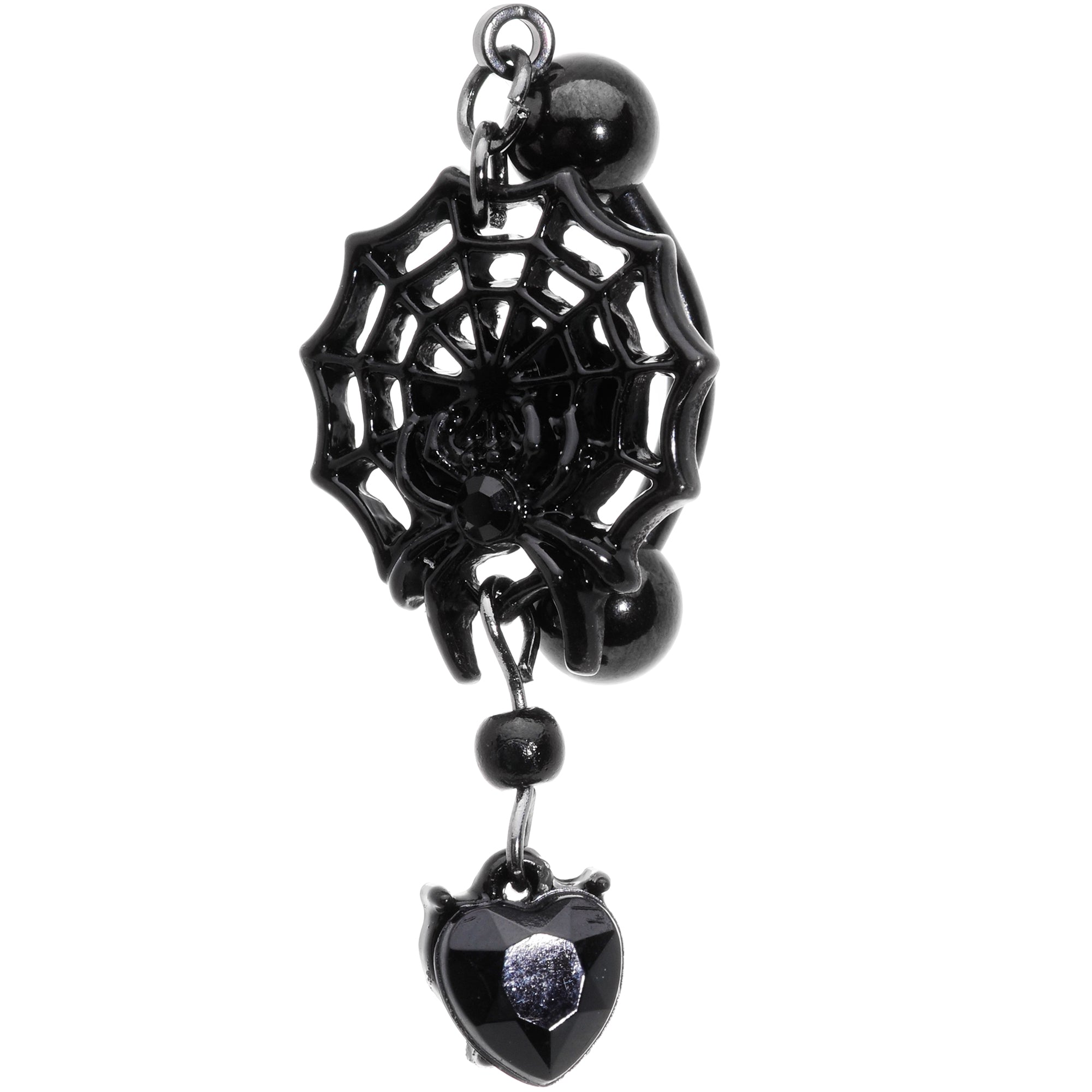 BodyCandy Black Gem Black Spiderweb Halloween Reversible Dangle Belly Ring — main product shot