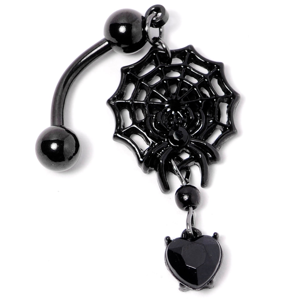 BodyCandy Black Gem Black Spiderweb Halloween Reversible Dangle Belly Ring — lifestyle context