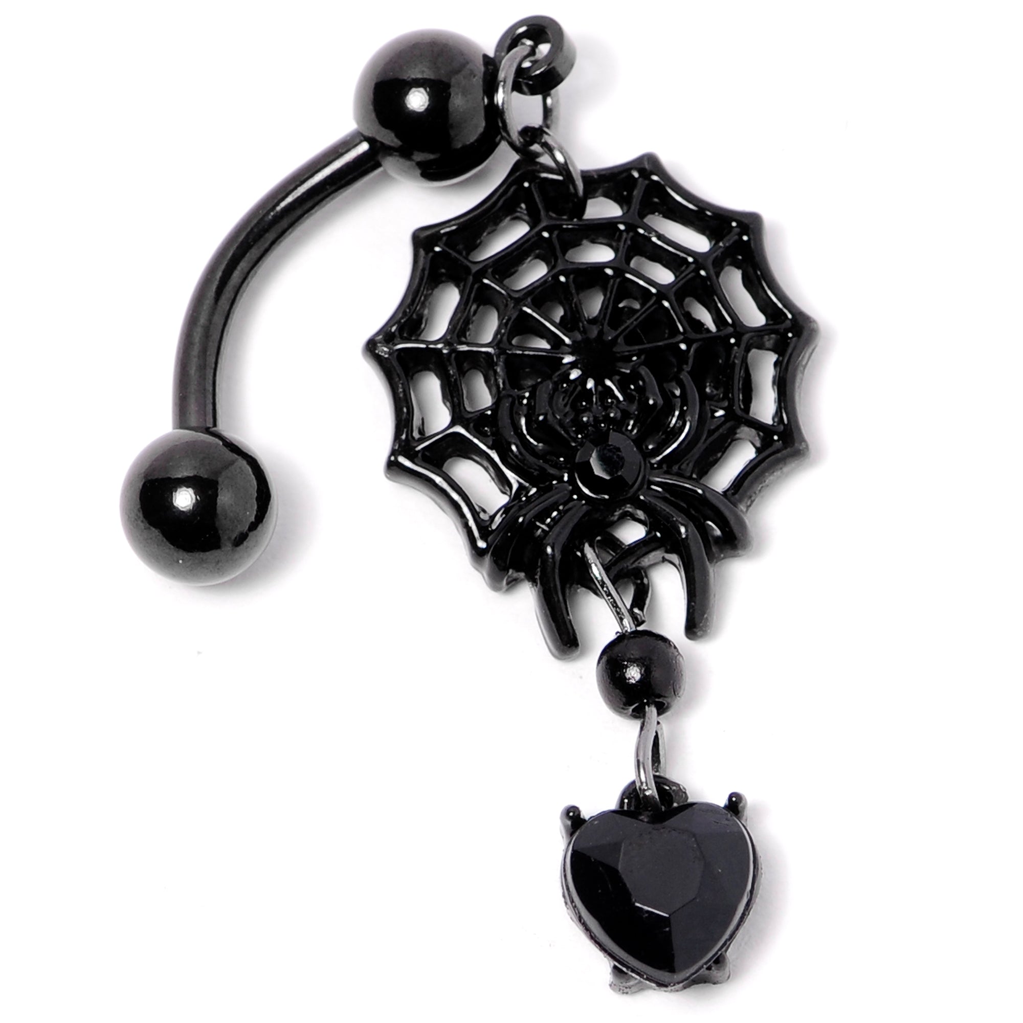 BodyCandy Black Gem Black Spiderweb Halloween Reversible Dangle Belly Ring — lifestyle context