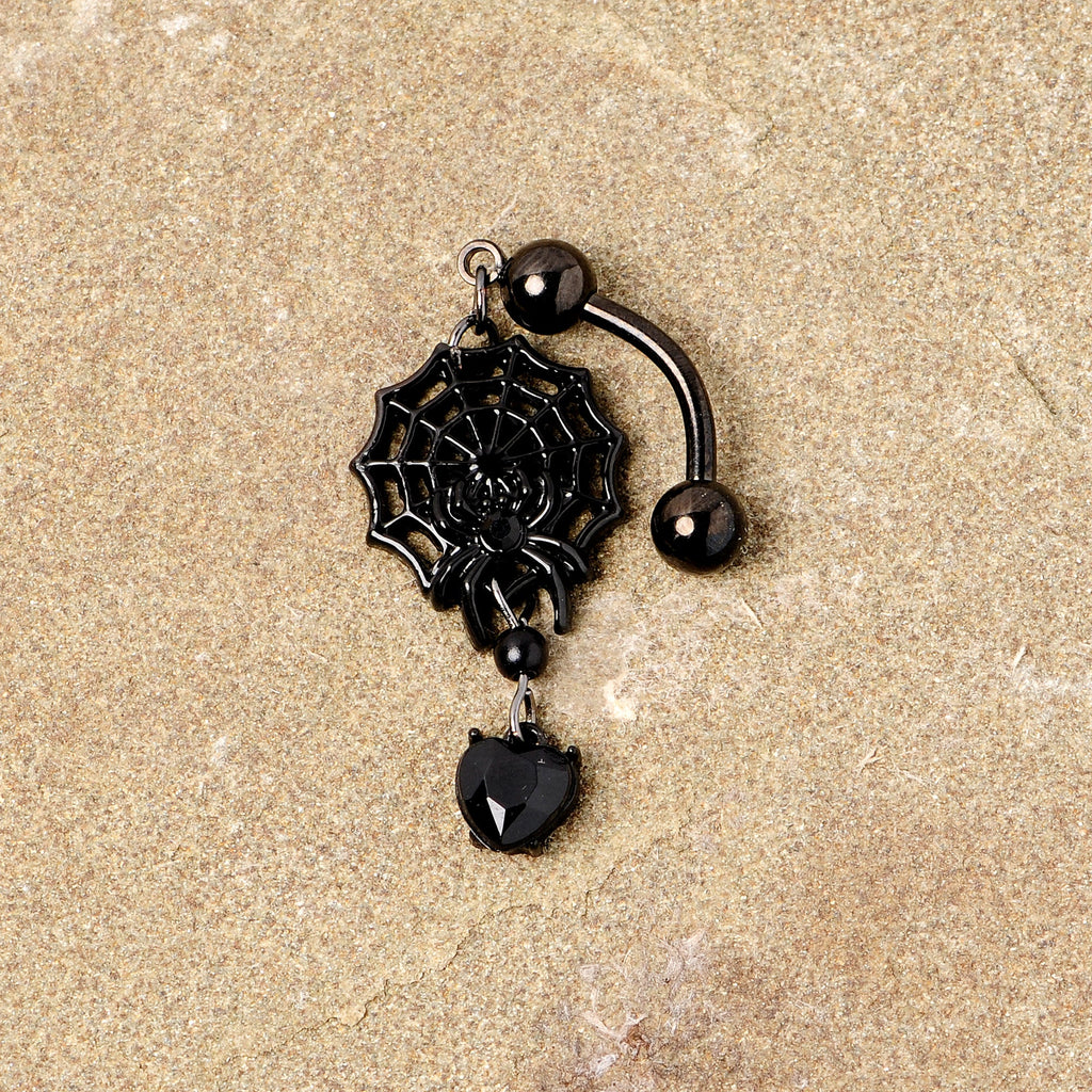 BodyCandy Black Gem Black Spiderweb Halloween Reversible Dangle Belly Ring — alternative angle