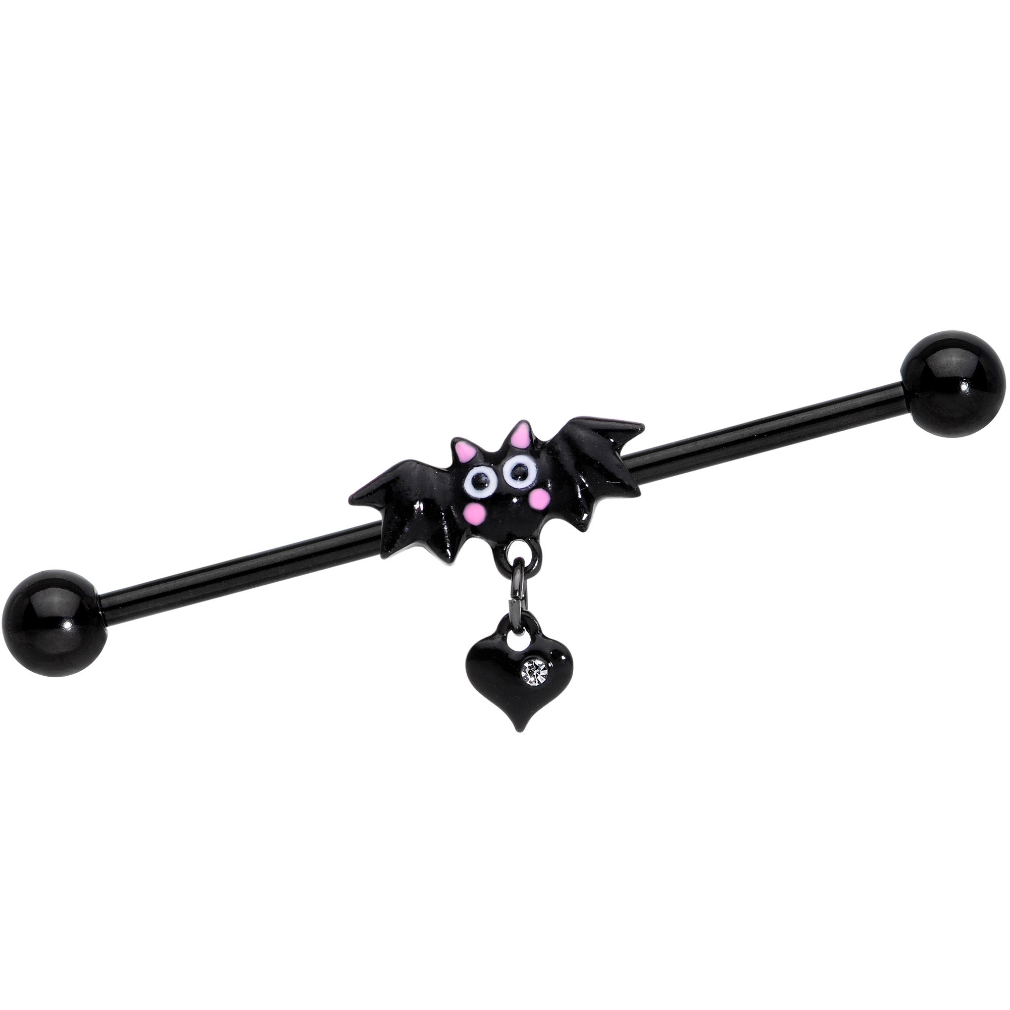 BodyCandy 14G Clear Gem Heart Bat Halloween Dangle Industrial Barbell 38mm — main product shot