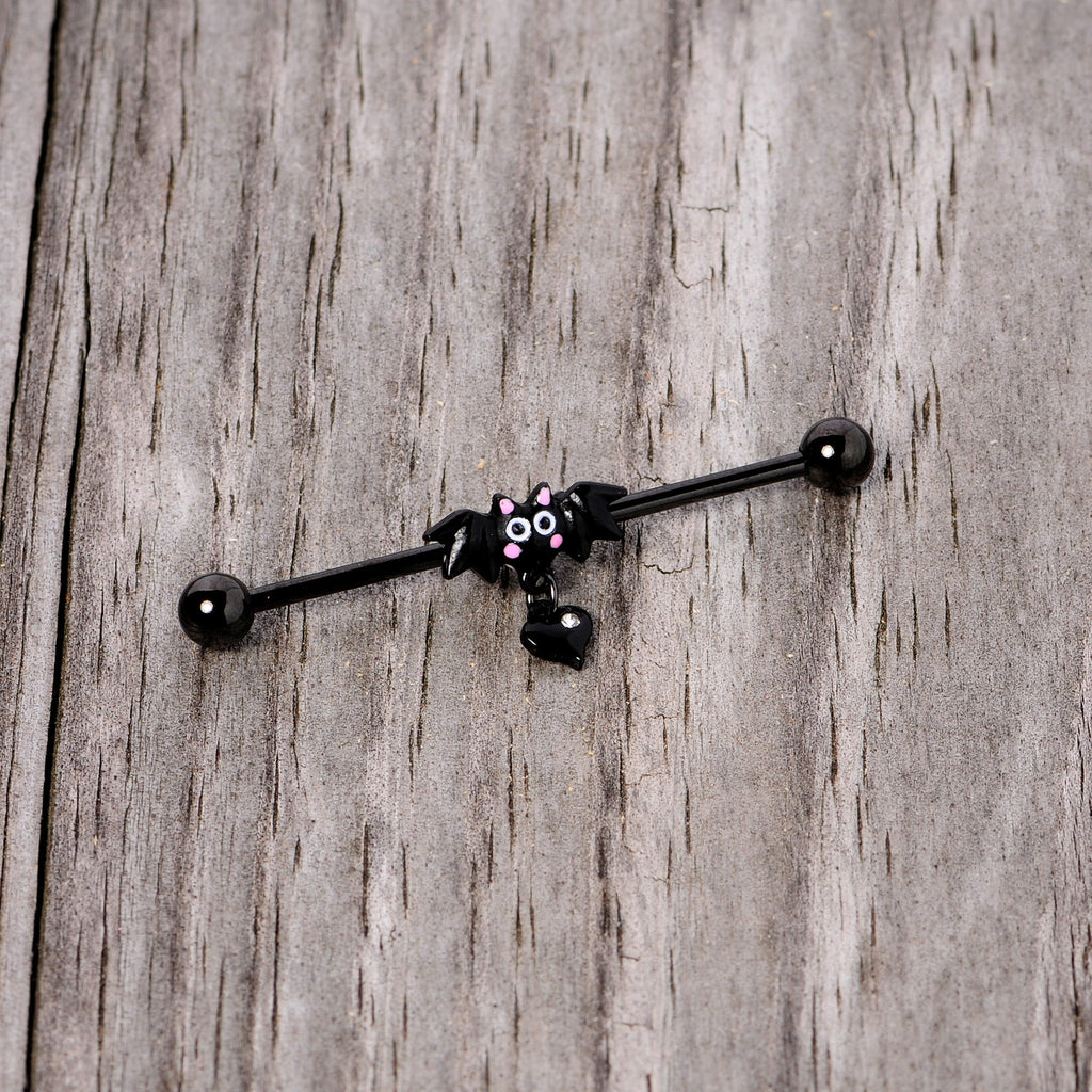 BodyCandy 14G Clear Gem Heart Bat Halloween Dangle Industrial Barbell 38mm — lifestyle context