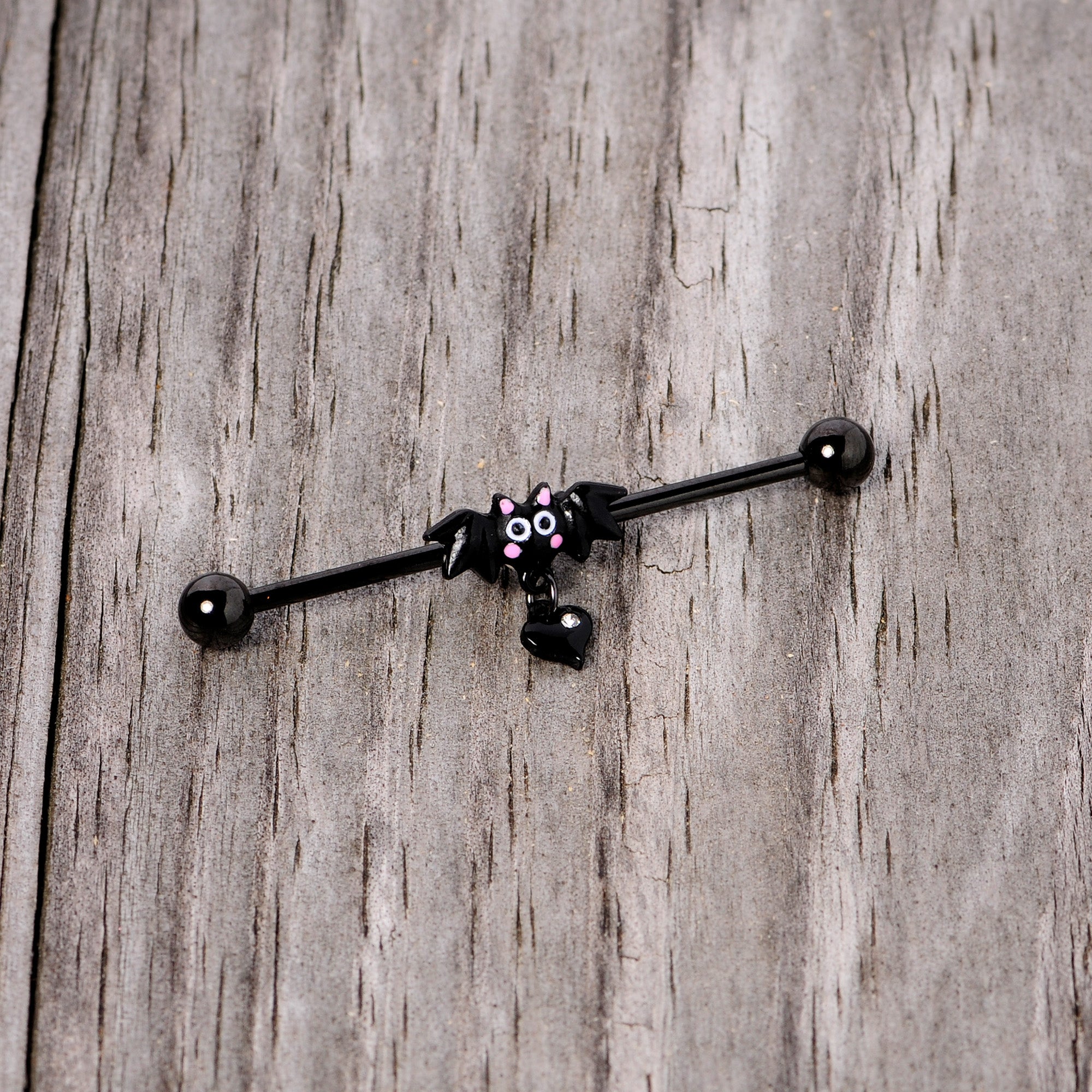 BodyCandy 14G Clear Gem Heart Bat Halloween Dangle Industrial Barbell 38mm — lifestyle context