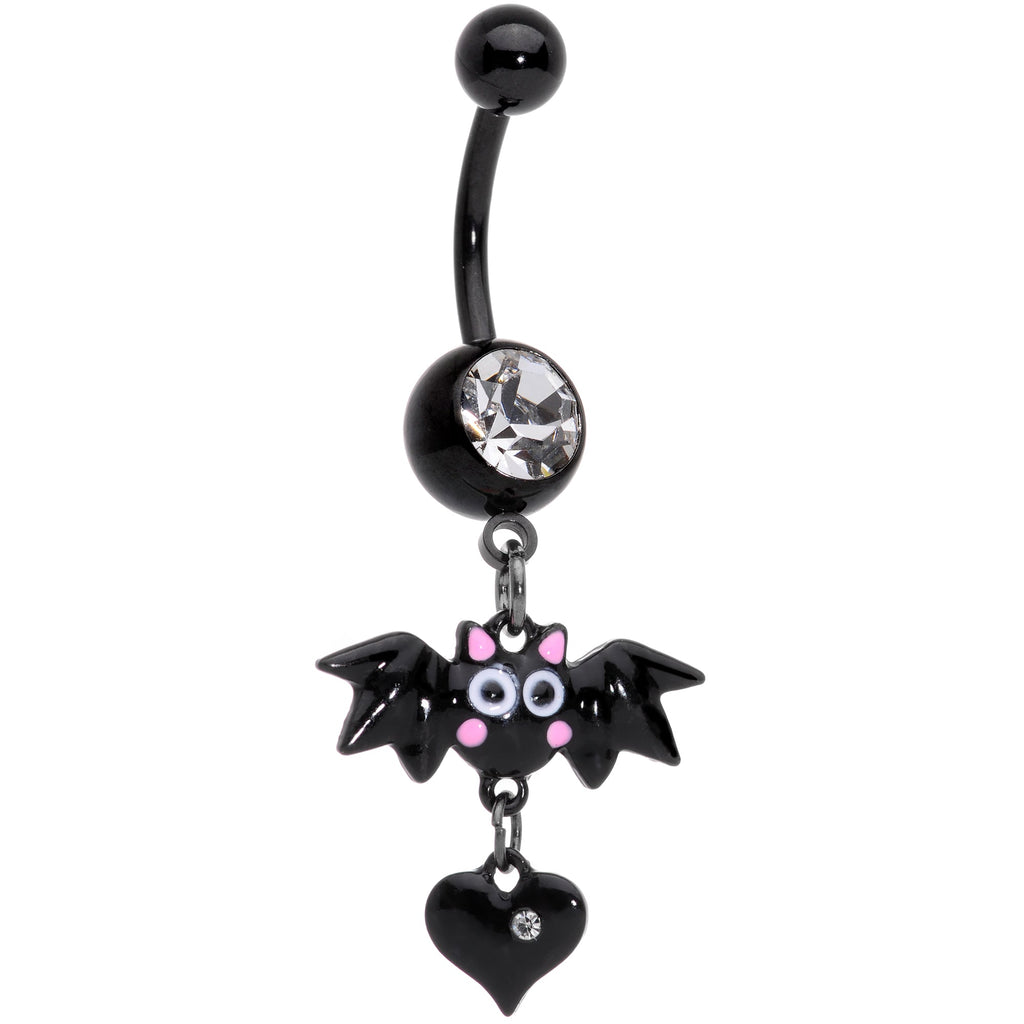 BodyCandy Clear Gem Black Heart Vampire Bat Halloween Dangle Belly Ring — main product shot