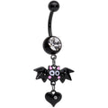 BodyCandy Clear Gem Black Heart Vampire Bat Halloween Dangle Belly Ring — main product shot