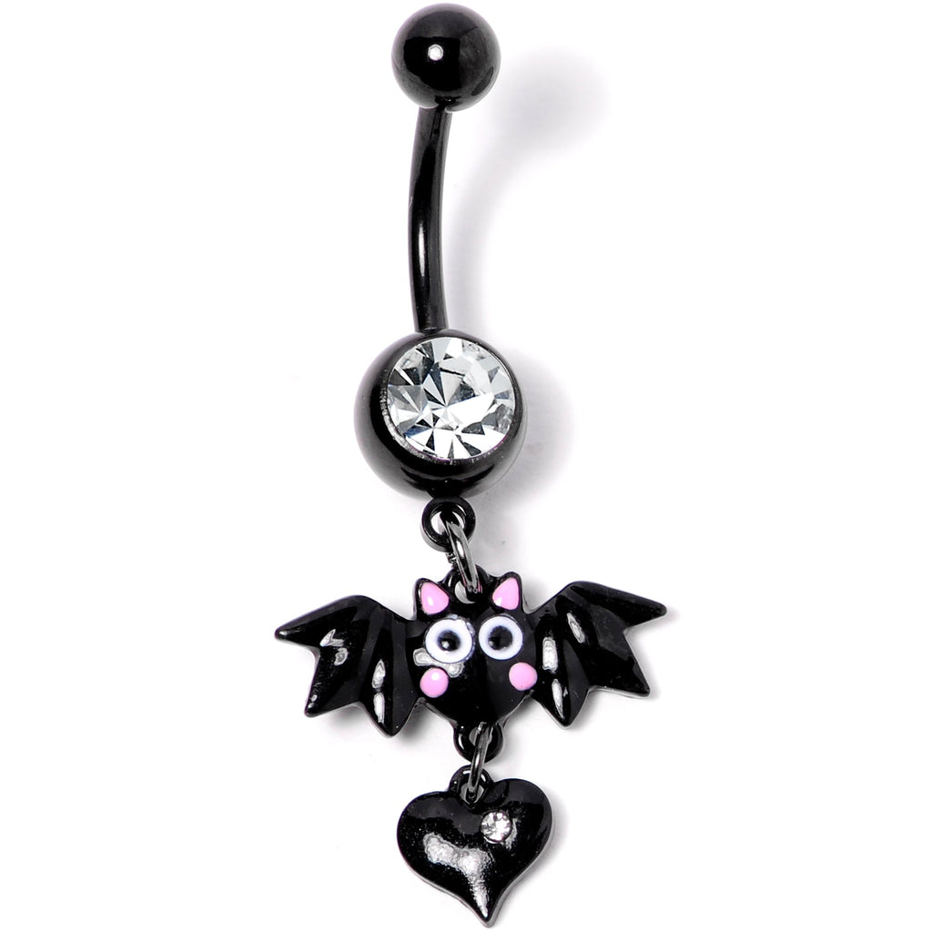 BodyCandy Clear Gem Black Heart Vampire Bat Halloween Dangle Belly Ring — lifestyle context