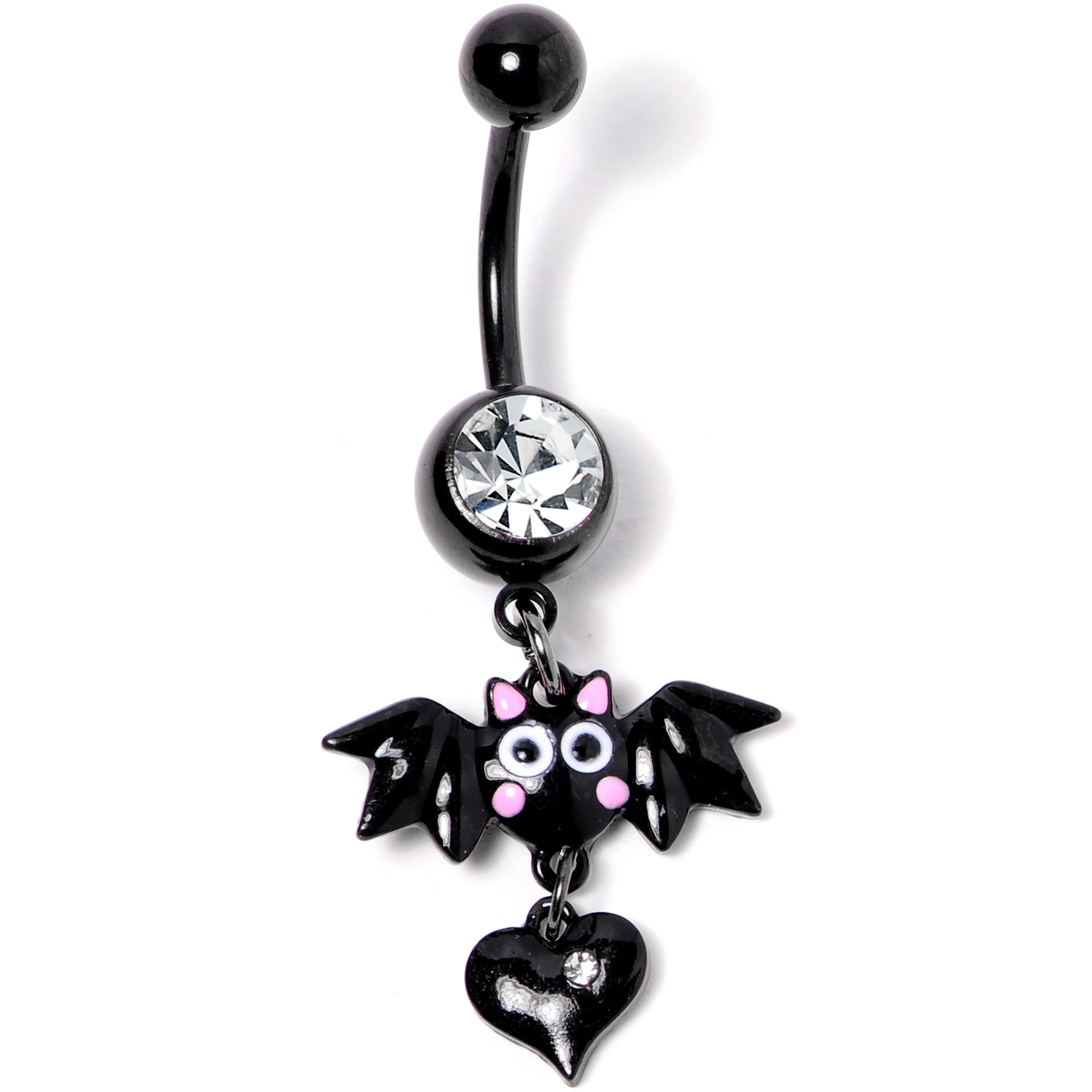 BodyCandy Clear Gem Black Heart Vampire Bat Halloween Dangle Belly Ring — lifestyle context