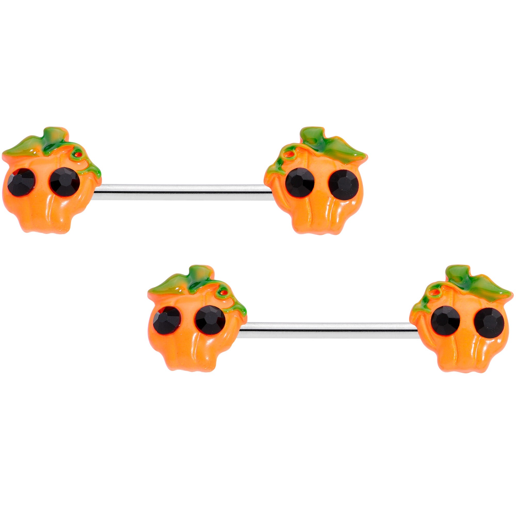 BodyCandy 14G 5/8 Orange Jack O Lantern Pumpkin Halloween Nipple Ring Set — main product shot