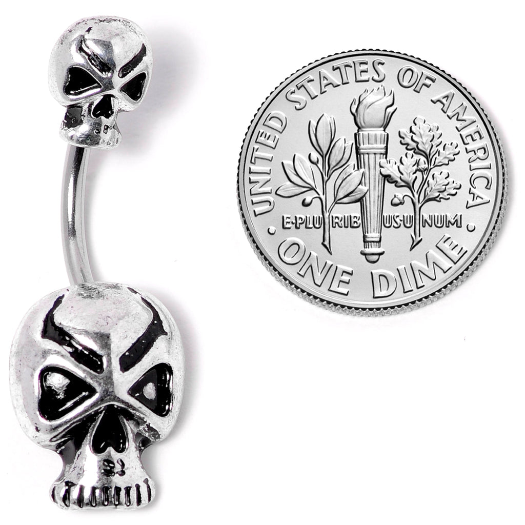 BodyCandy Scary Double Skull Halloween Double Mount Belly Ring — detail close-up