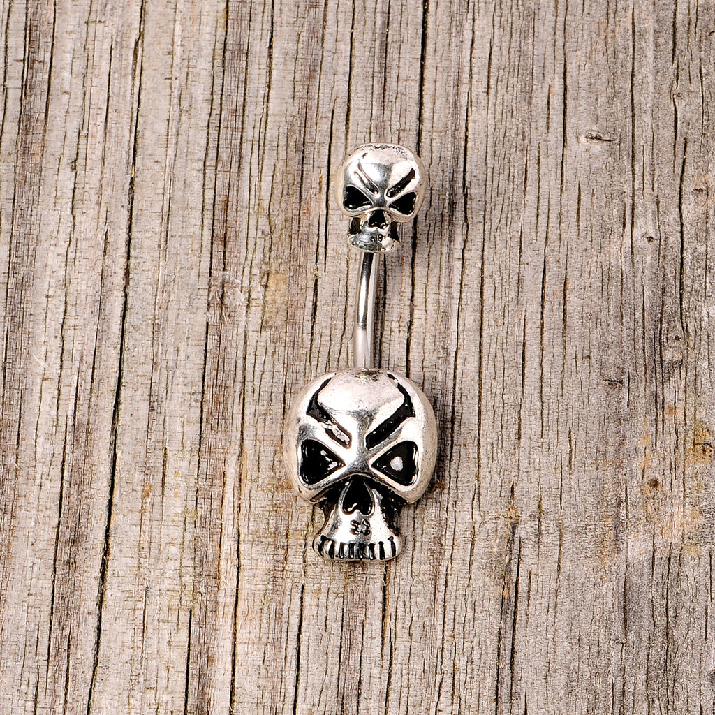 BodyCandy Scary Double Skull Halloween Double Mount Belly Ring — side view