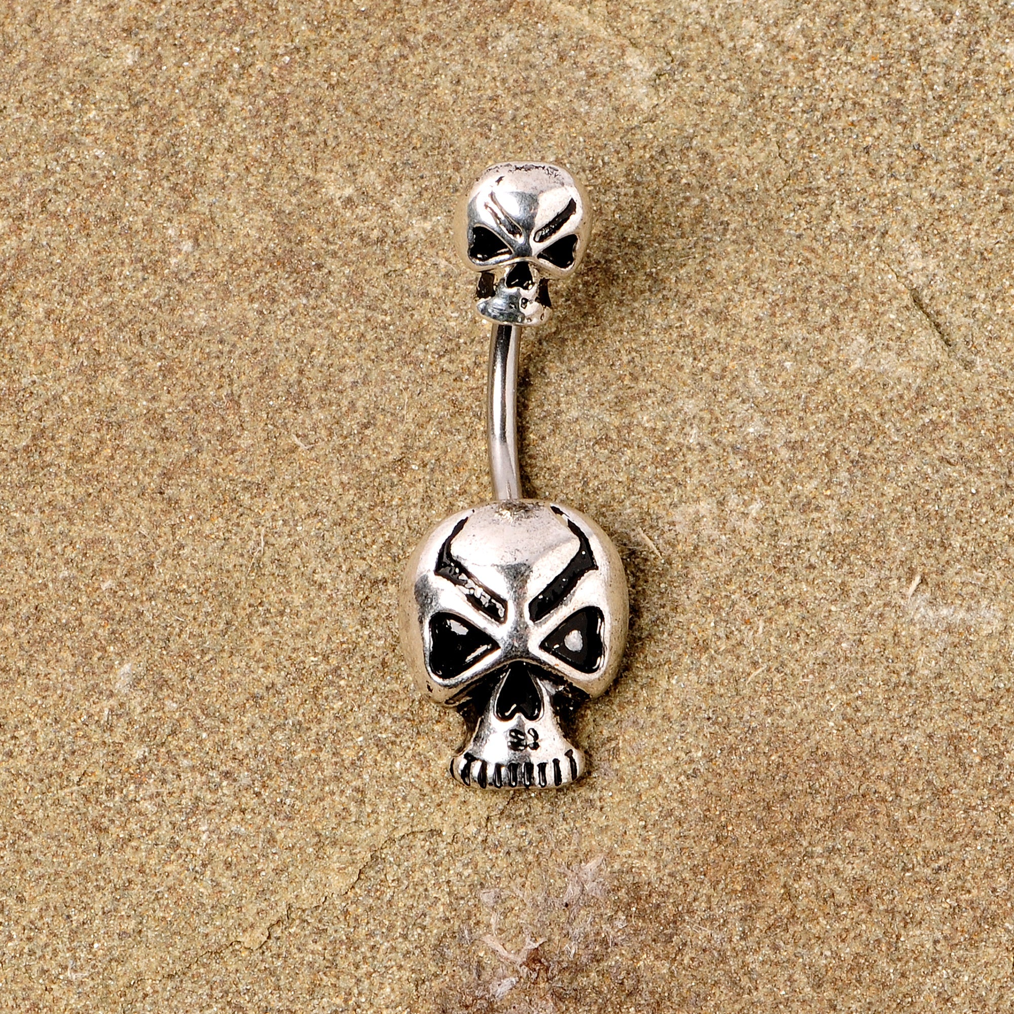 BodyCandy Scary Double Skull Halloween Double Mount Belly Ring — back view