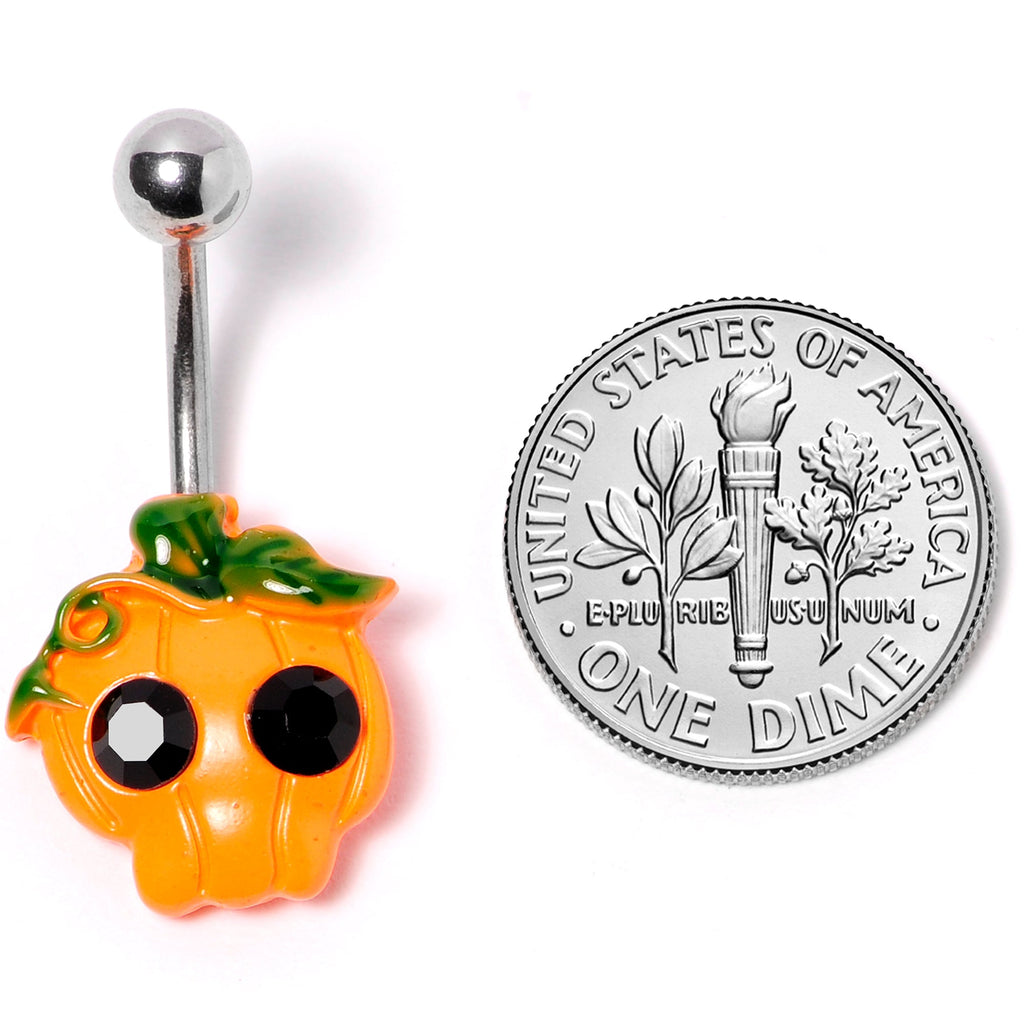 BodyCandy Black Gem Orange Pumpkin Jack O Lantern Halloween Belly Ring — back view