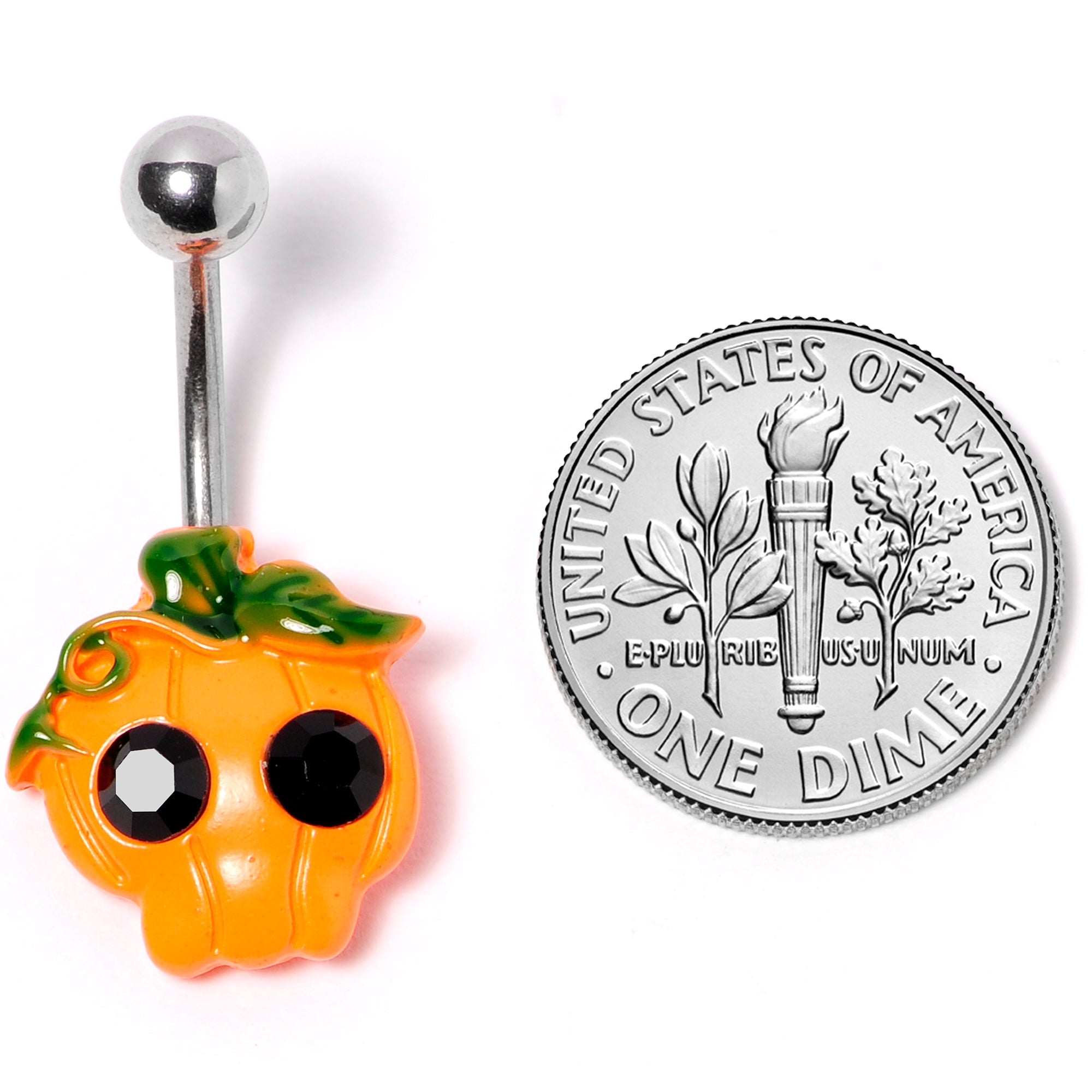 BodyCandy Black Gem Orange Pumpkin Jack O Lantern Halloween Belly Ring — back view