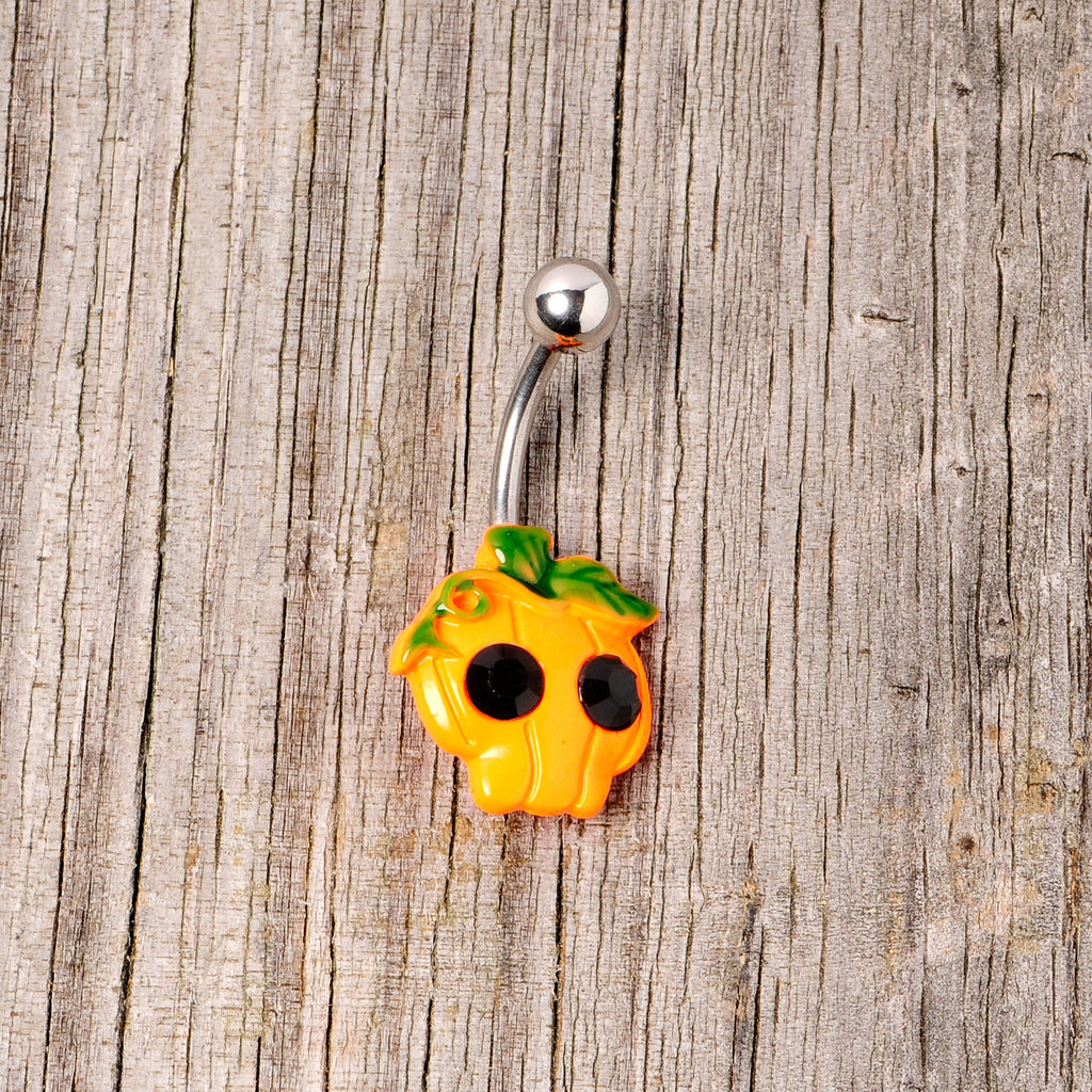 BodyCandy Black Gem Orange Pumpkin Jack O Lantern Halloween Belly Ring — alternative angle