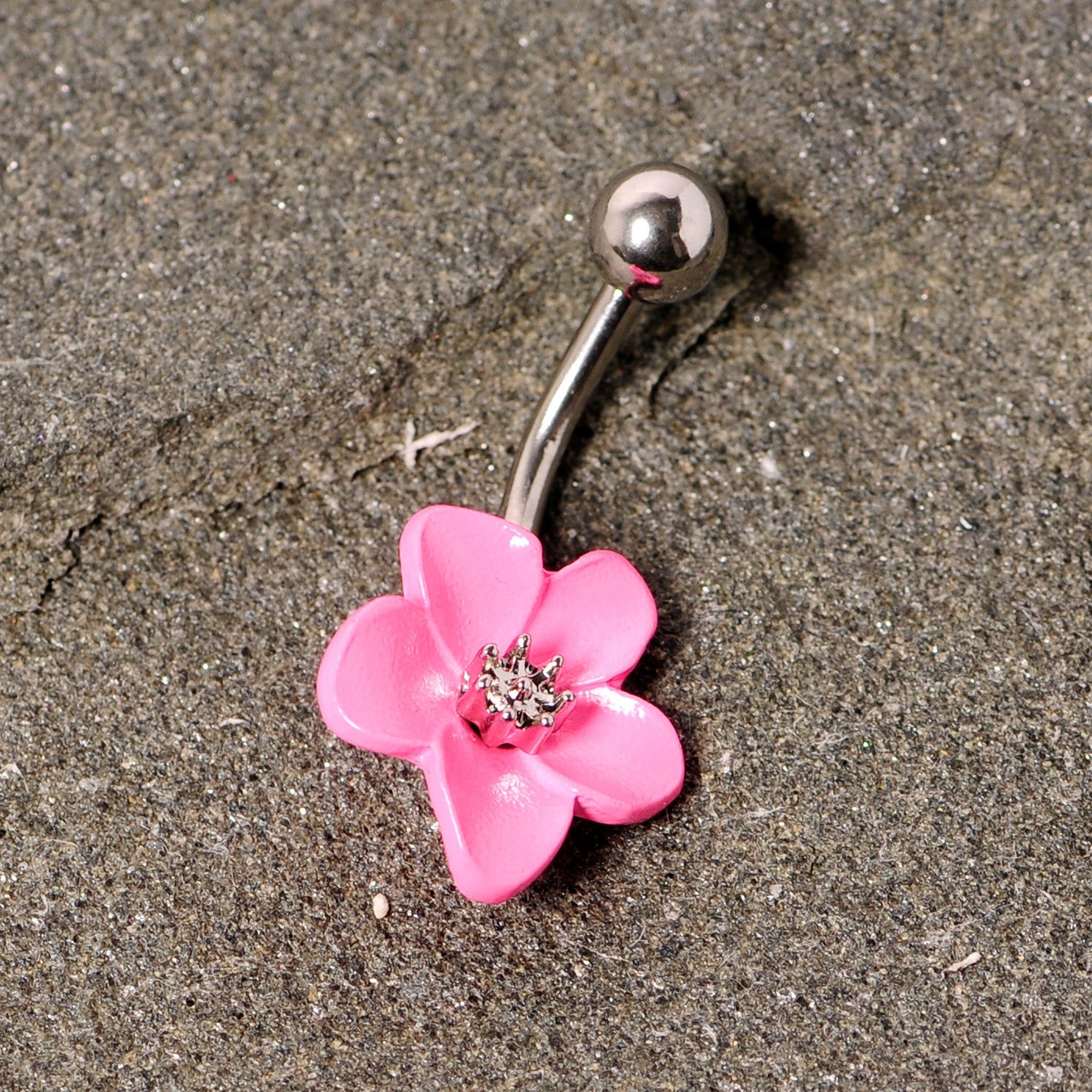 BodyCandy Spring Blossom Pretty Pink Flower Belly Ring — detail close-up