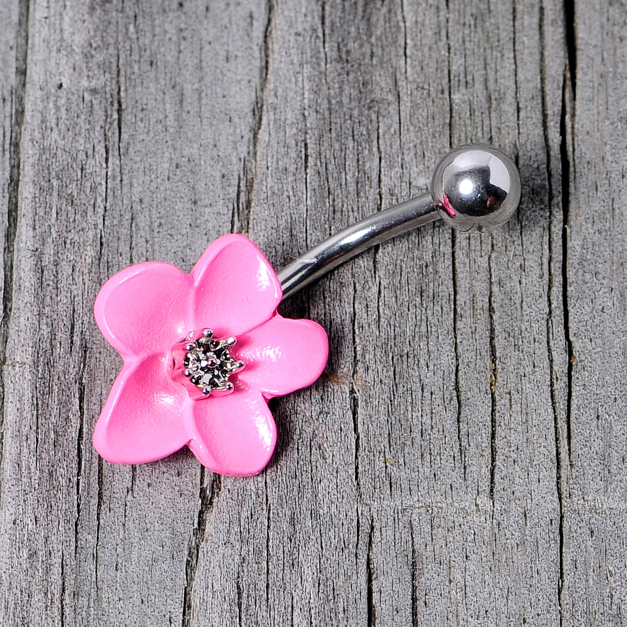 BodyCandy Spring Blossom Pretty Pink Flower Belly Ring — side view