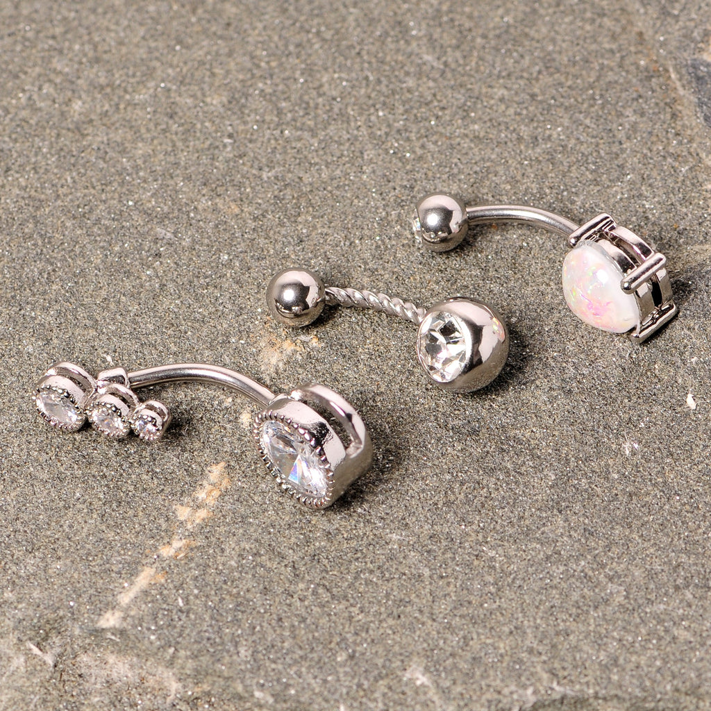 BodyCandy Clear Gem White Faux Opal Twisted Belly Ring Set of 3 — alternative angle