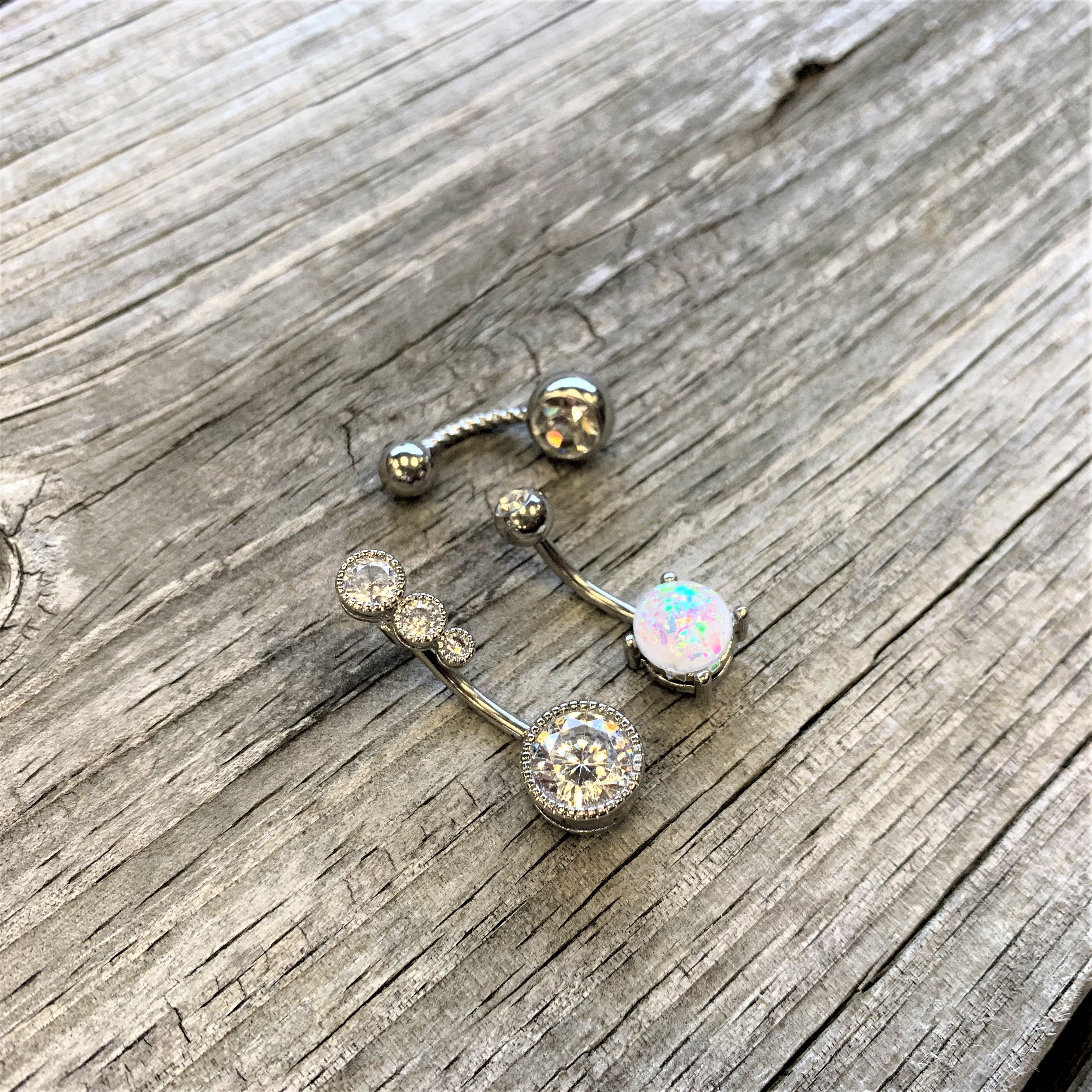 BodyCandy Clear Gem White Faux Opal Twisted Belly Ring Set of 3 — side view