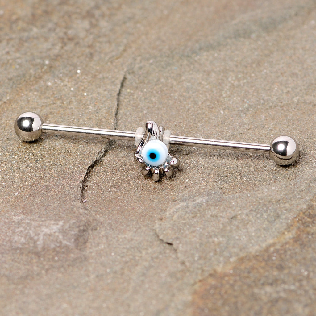 BodyCandy 14G Blue Eyeball Hand Halloween Industrial Barbell 38mm — detail close-up