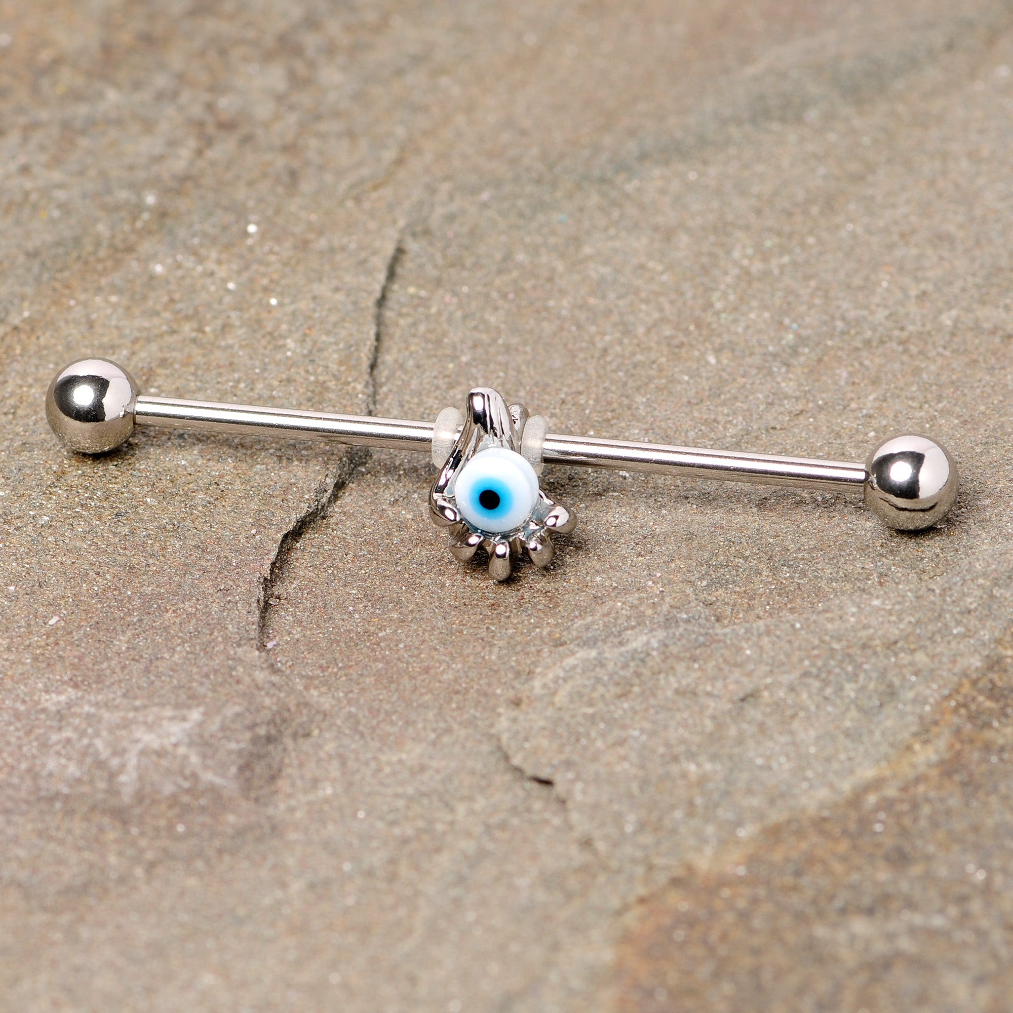 BodyCandy 14G Blue Eyeball Hand Halloween Industrial Barbell 38mm — detail close-up