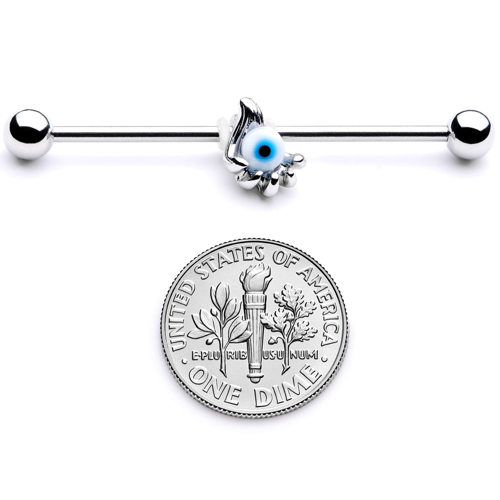 BodyCandy 14G Blue Eyeball Hand Halloween Industrial Barbell 38mm — side view