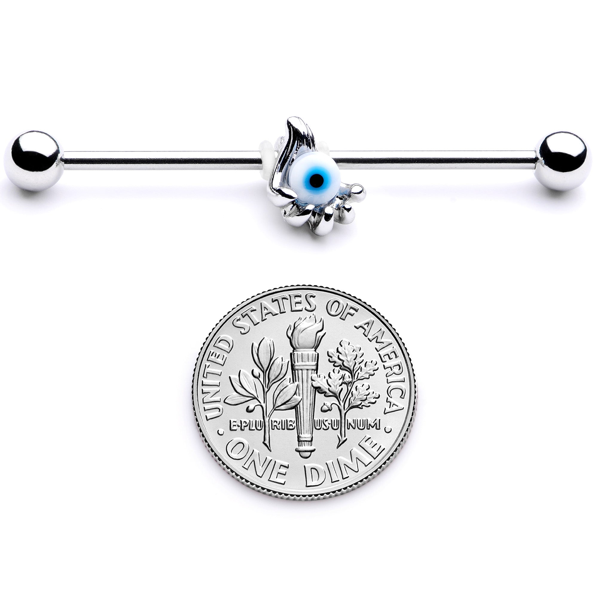 BodyCandy 14G Blue Eyeball Hand Halloween Industrial Barbell 38mm — side view