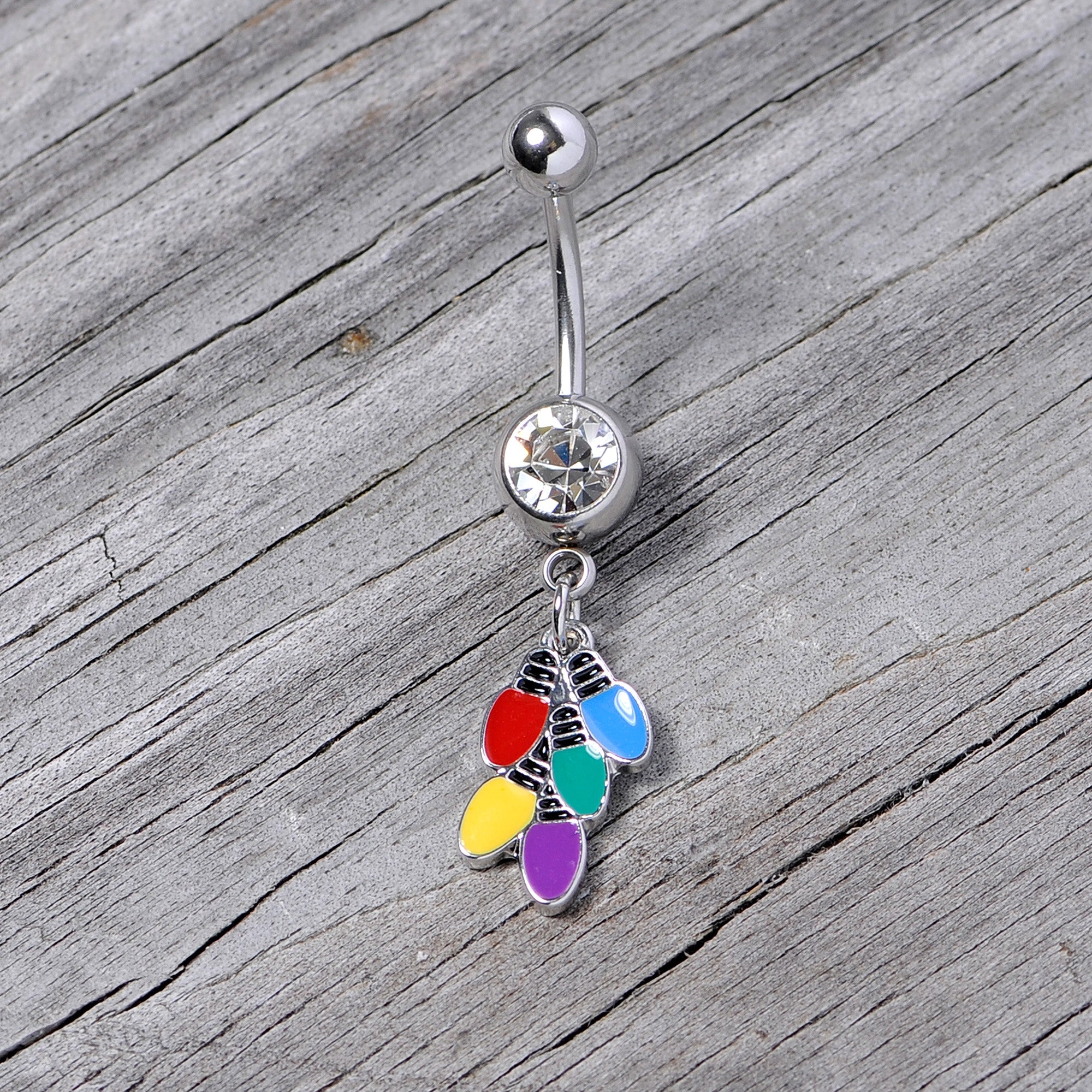BodyCandy Clear Gem Christmas Lights Holiday Dangle Belly Ring — lifestyle context